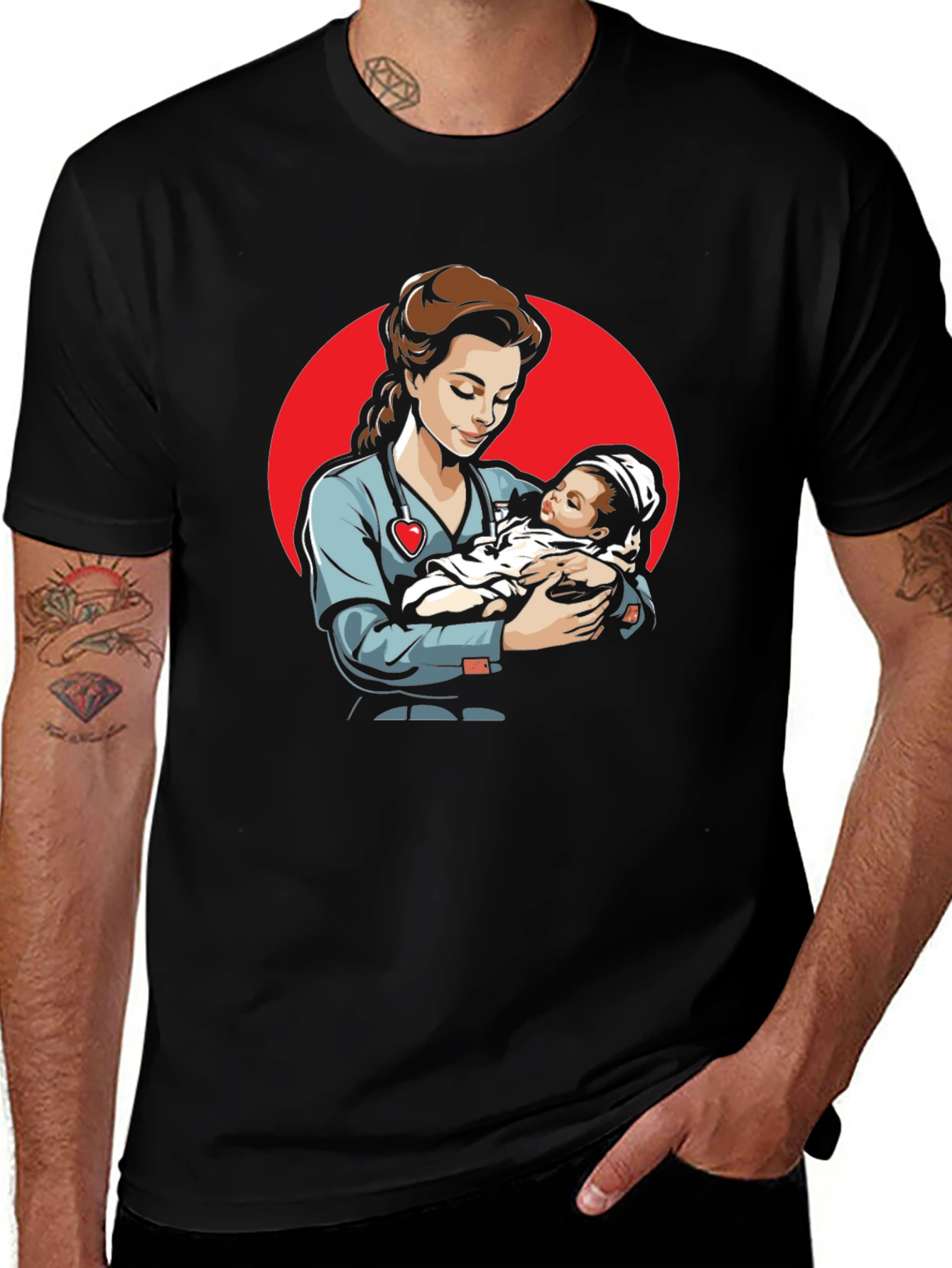 Variant 14 of Nurse and Baby Graphic Tee - Black T-Shirt