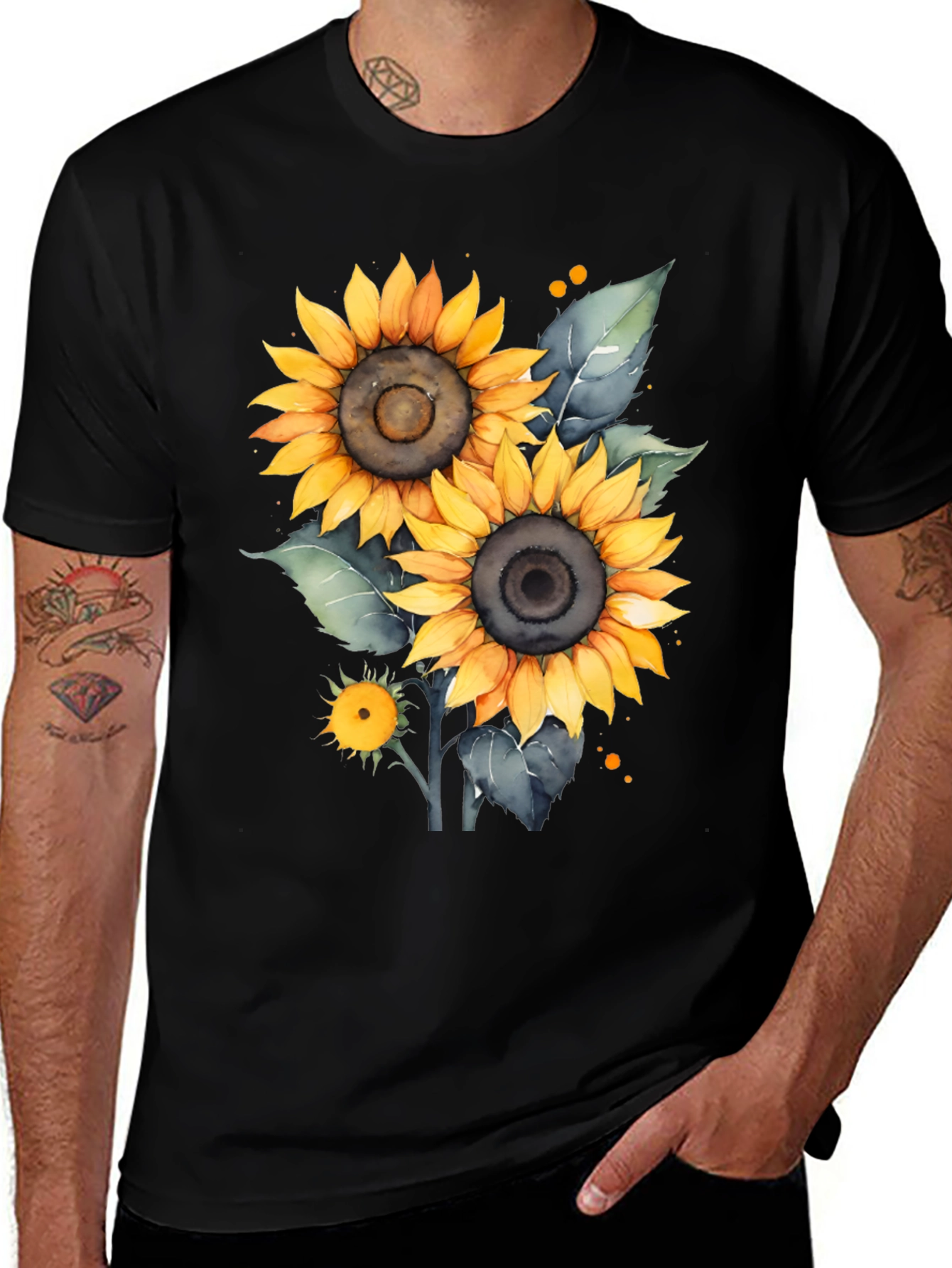 Variant 11 of Sunflower Graphic Tee - Black Cotton T-Shirt