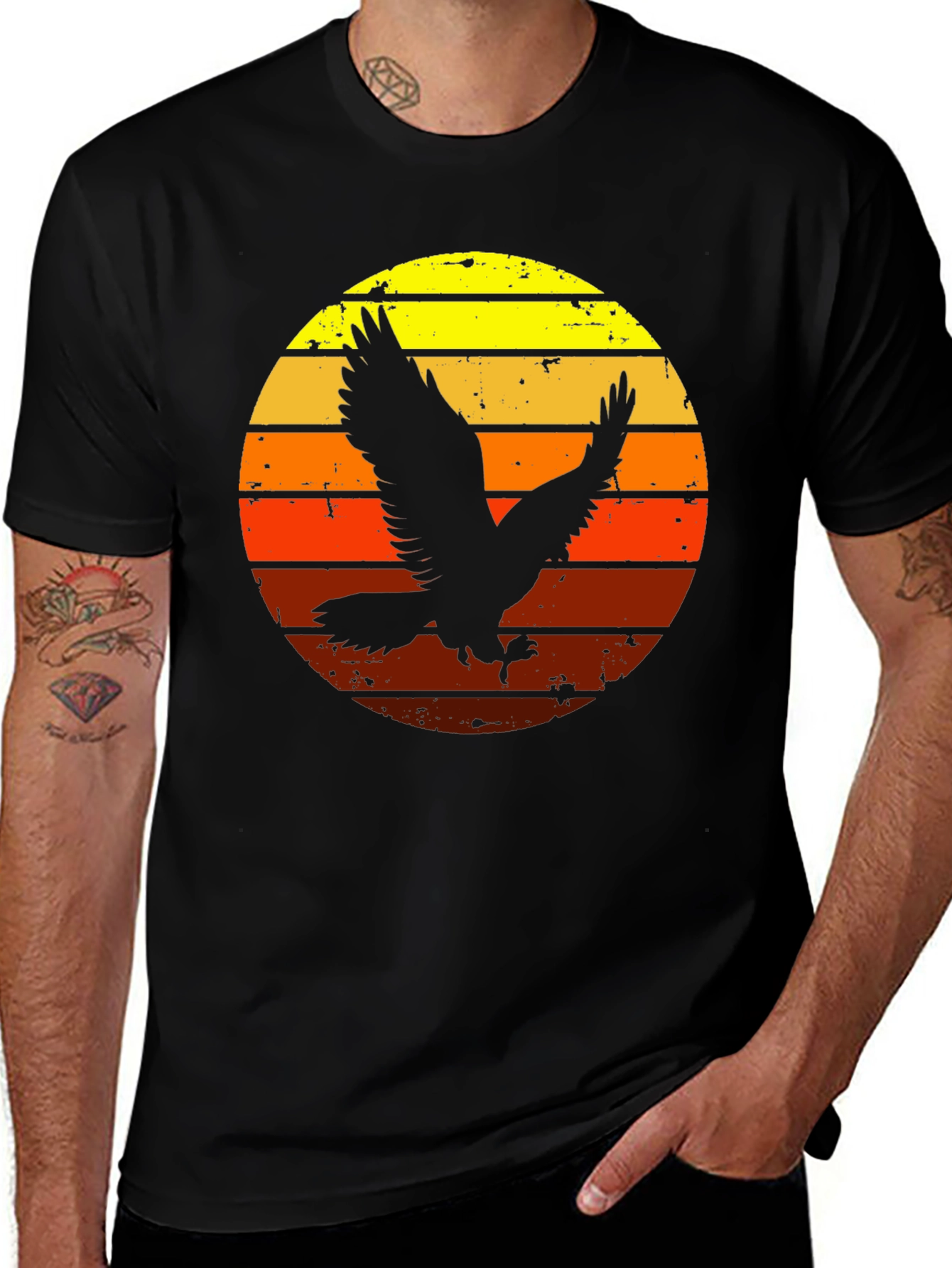 Variant 27 of Retro Eagle Sunset Graphic Tee - Men's Black T-Shirt