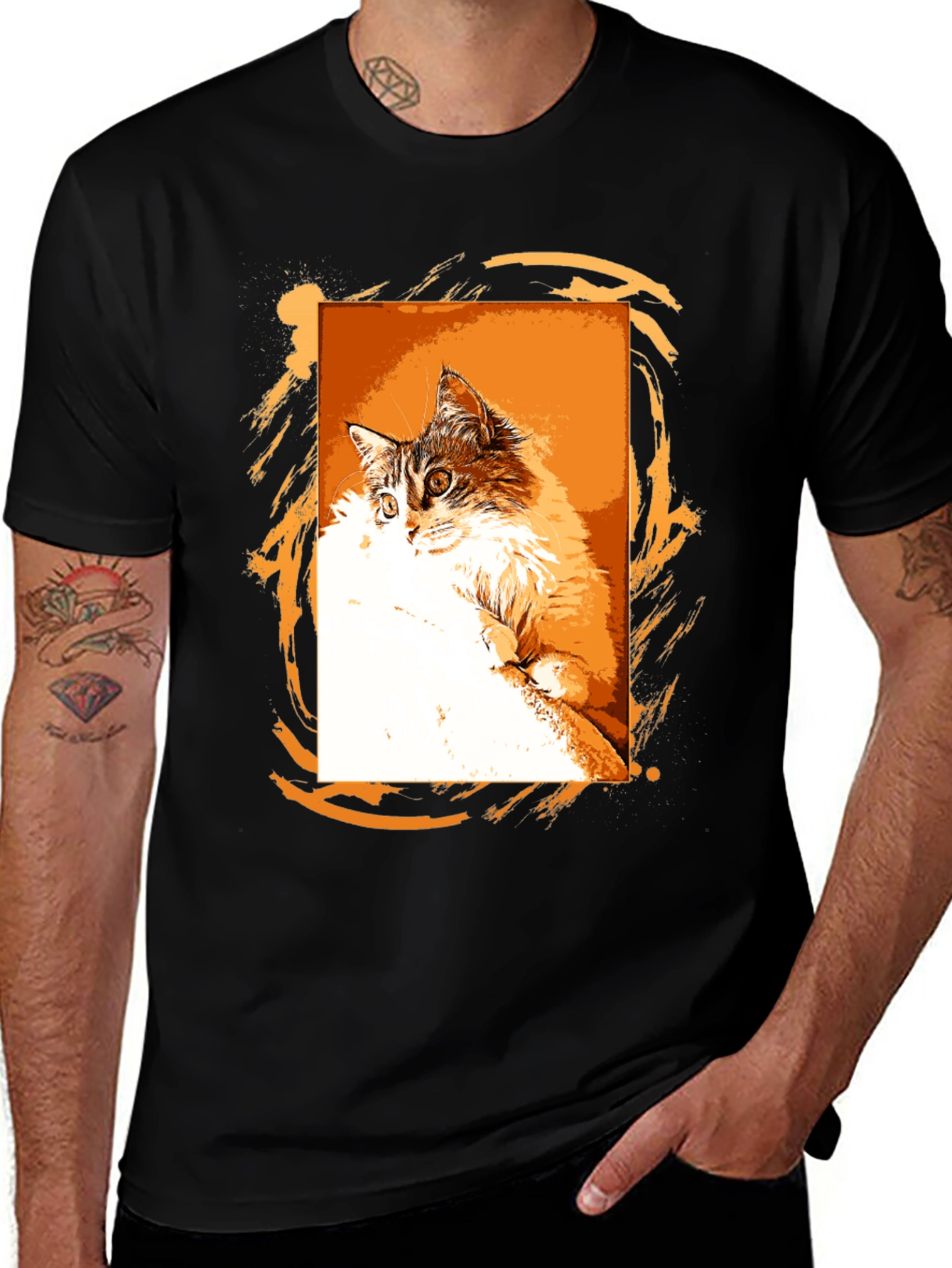 Variant 13 of Cat Graphic Print Black T-Shirt