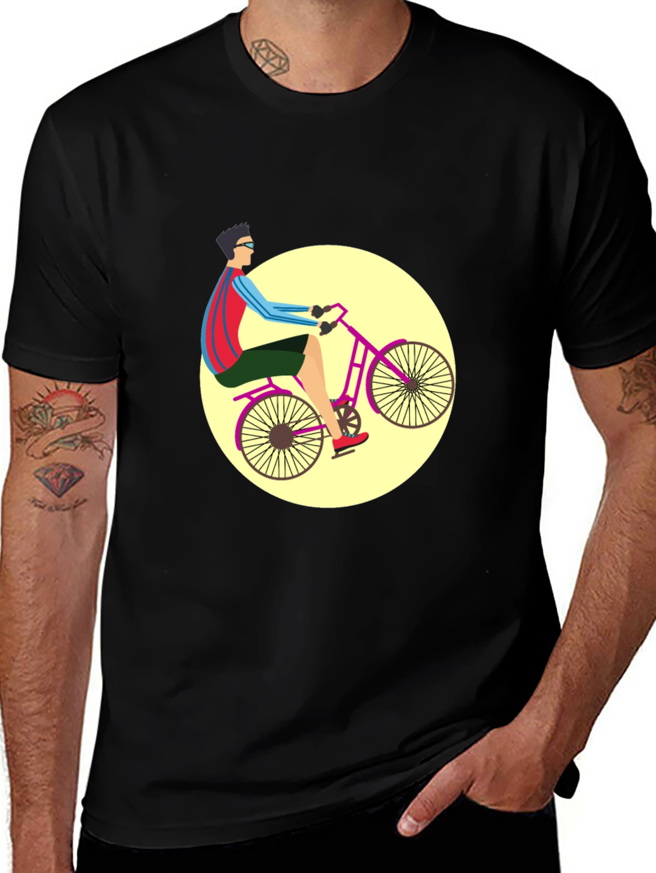 Variant 7 of Stylish Bicyclist Graphic Tee - Black Cotton Blend