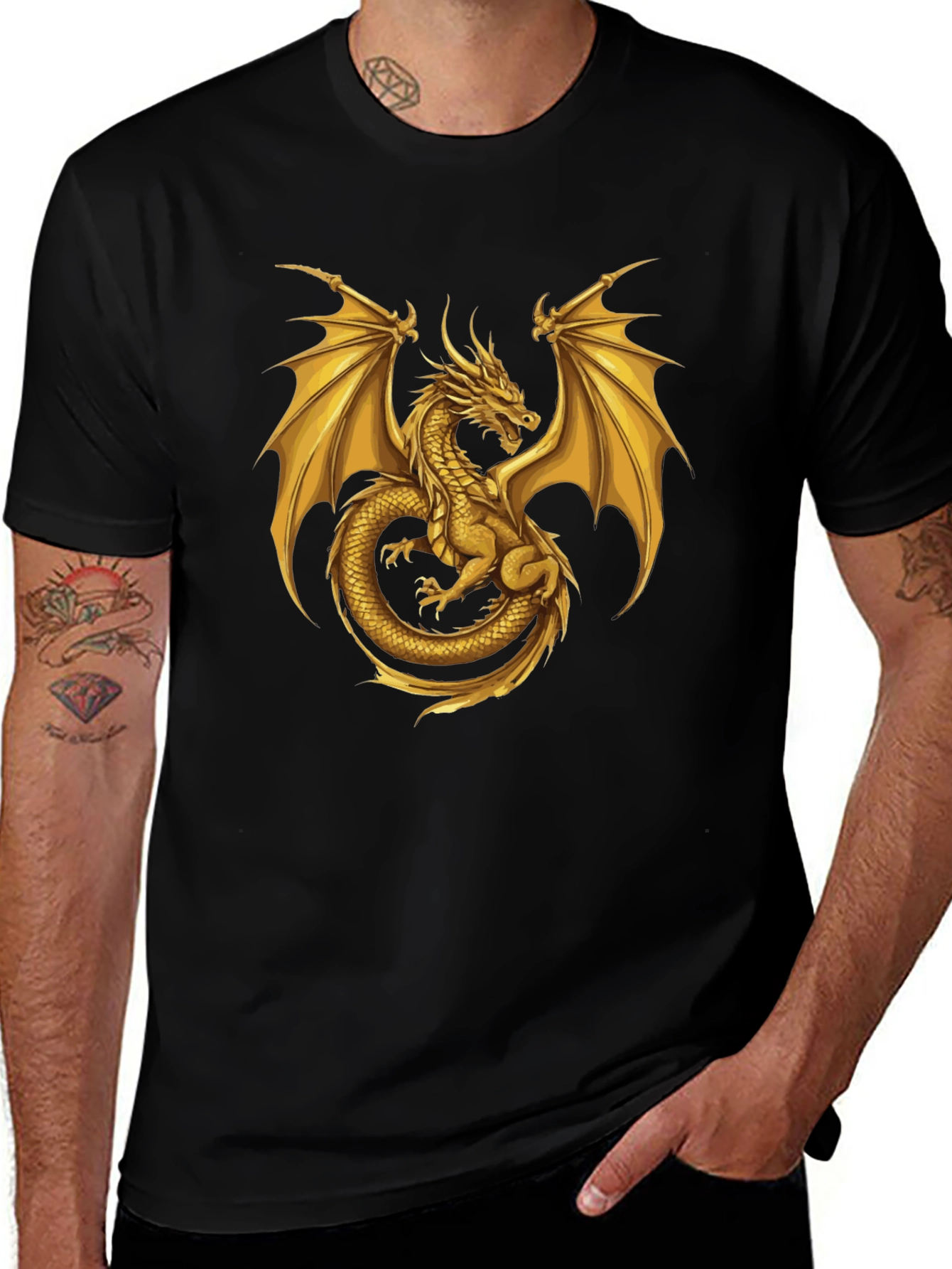 Variant 20 of Golden Dragon Graphic T-Shirt - Men's Black Tee