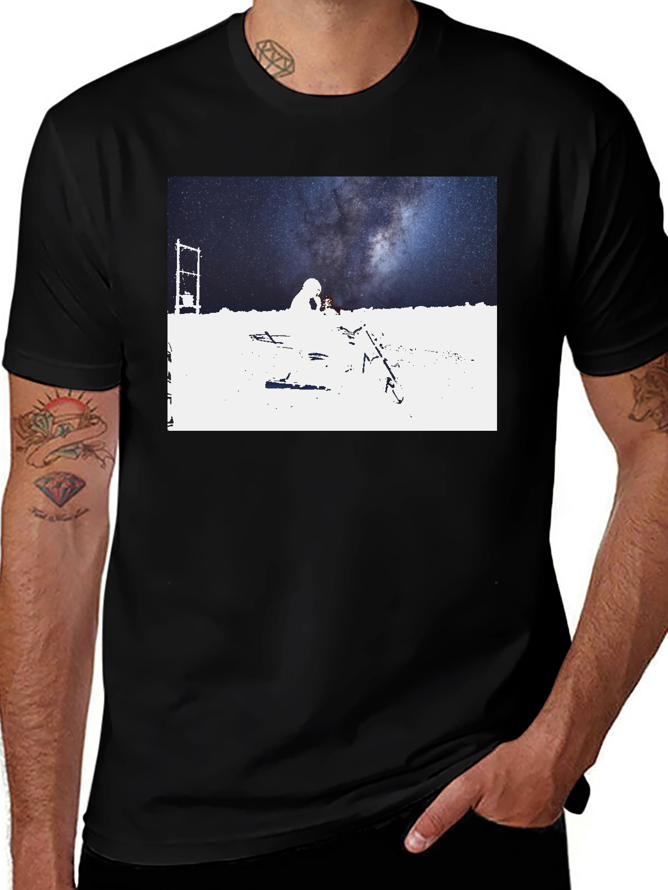Variant 21 of Night Sky Graphic Tee - Black Cotton Blend