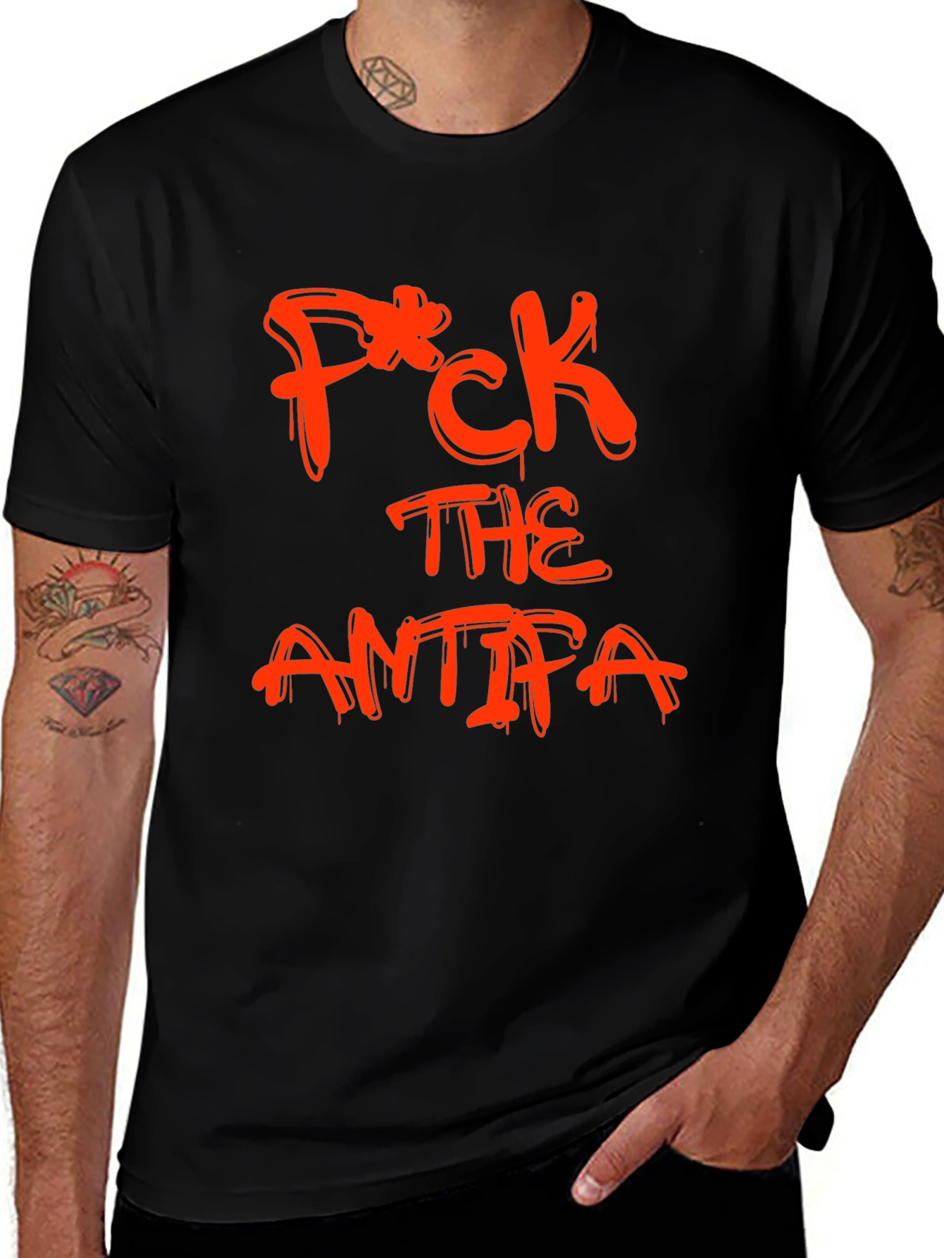 Variant 25 of Black Tee - "F*CK THE ANTIFA" Slogan