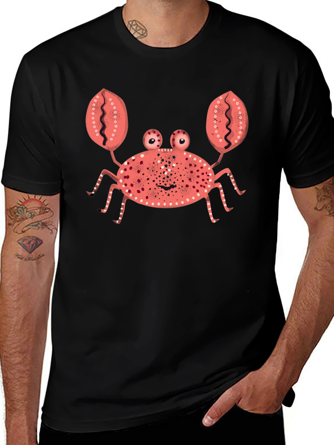 Variant 20 of Whimsical Crab Graphic Tee - Black Cotton T-Shirt