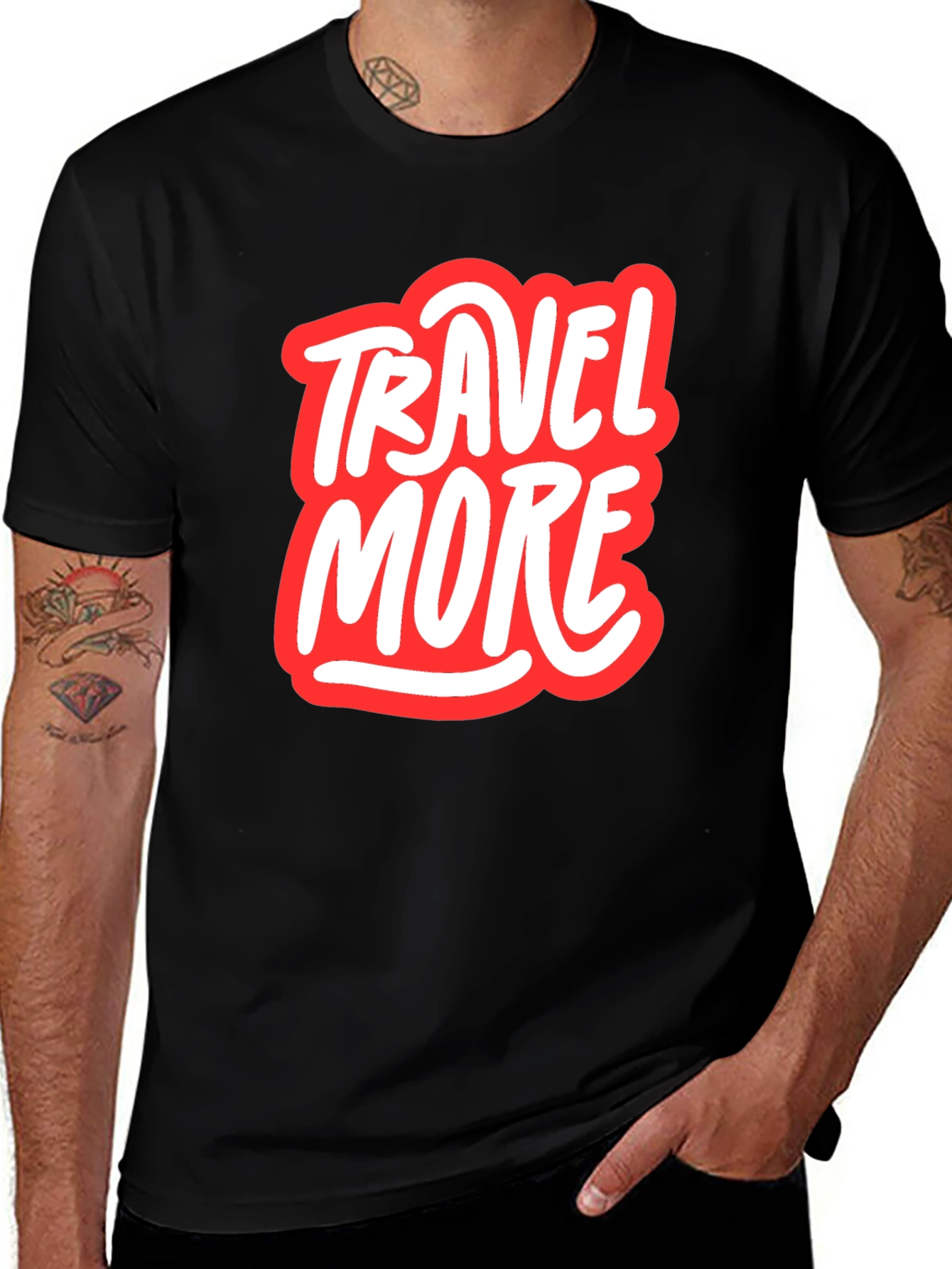 Variant 18 of Travel More Graphic Tee - Black Crew Neck