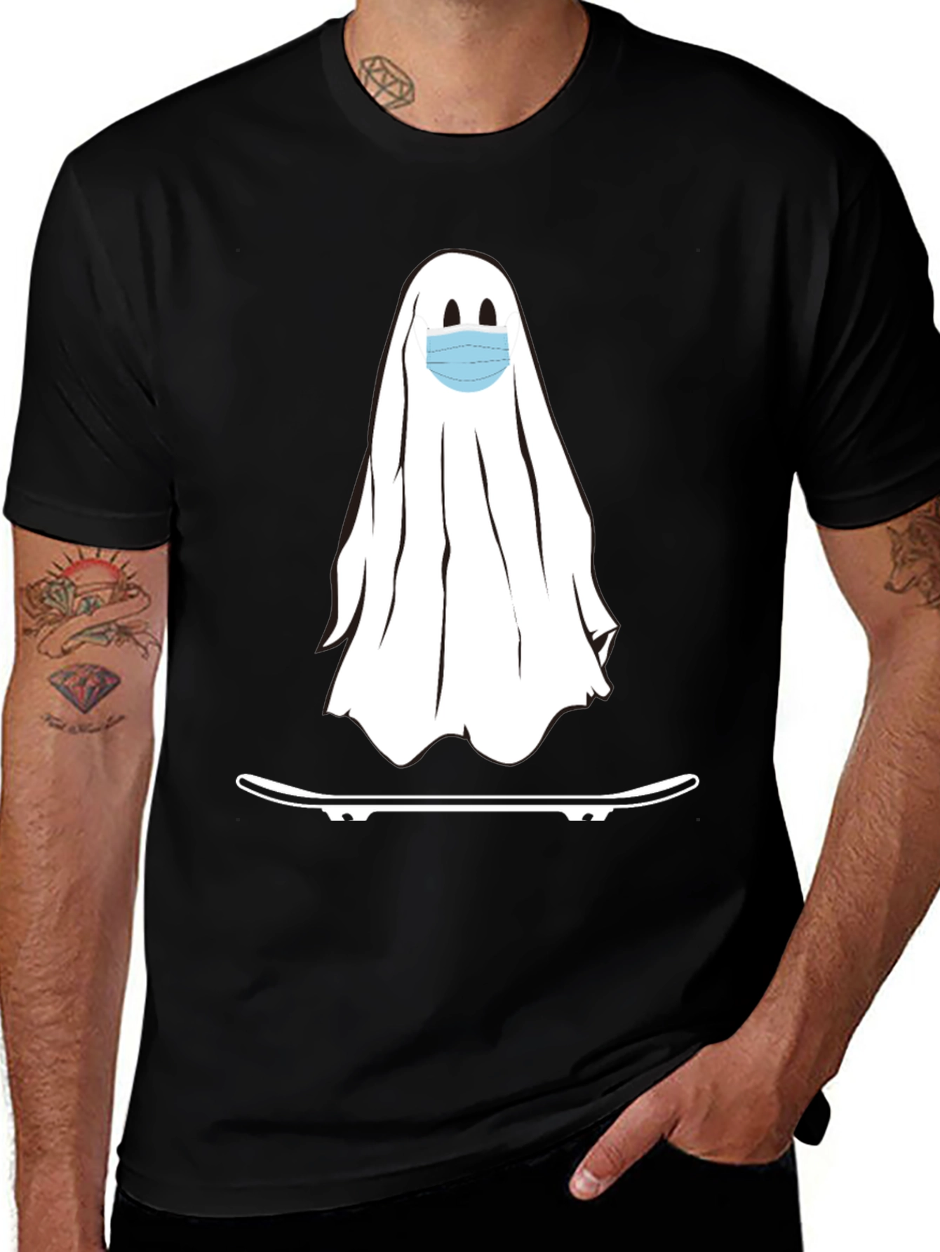 Variant 7 of Skateboarding Ghost T-Shirt - Masked Spooky Fun!