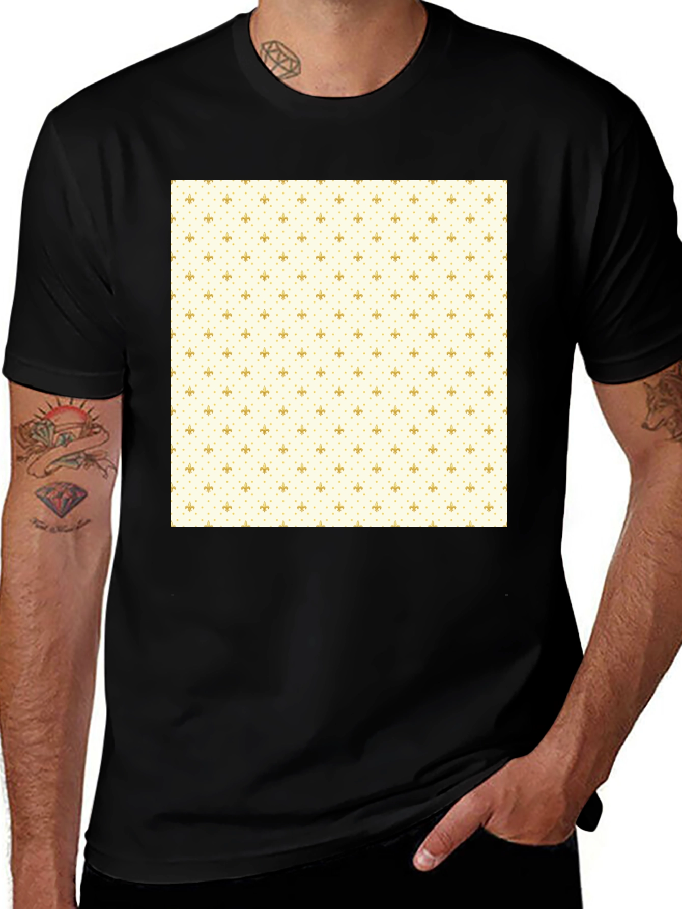 Classic Black T-Shirt with Fleur-de-Lis Pattern