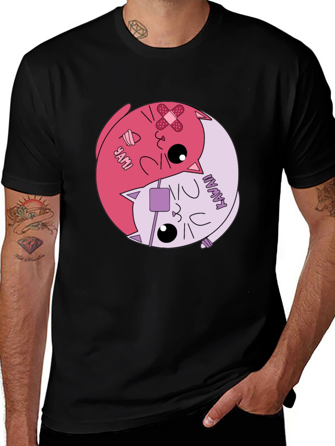 Yami Kawaii Yin Yang Cat Graphic Tee