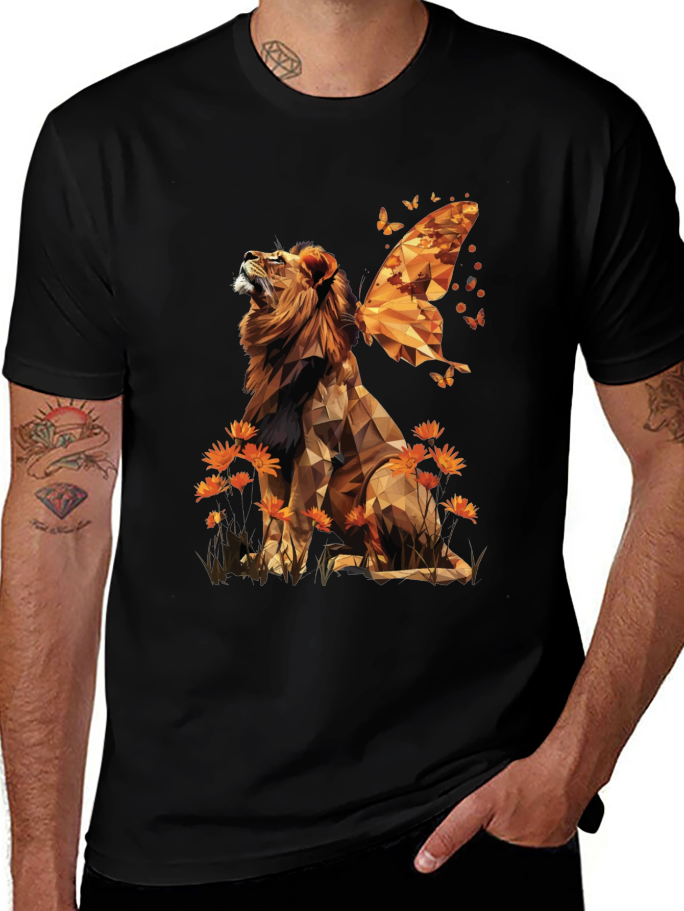 Variant 28 of Geometric Lion Butterfly Wings Graphic Tee