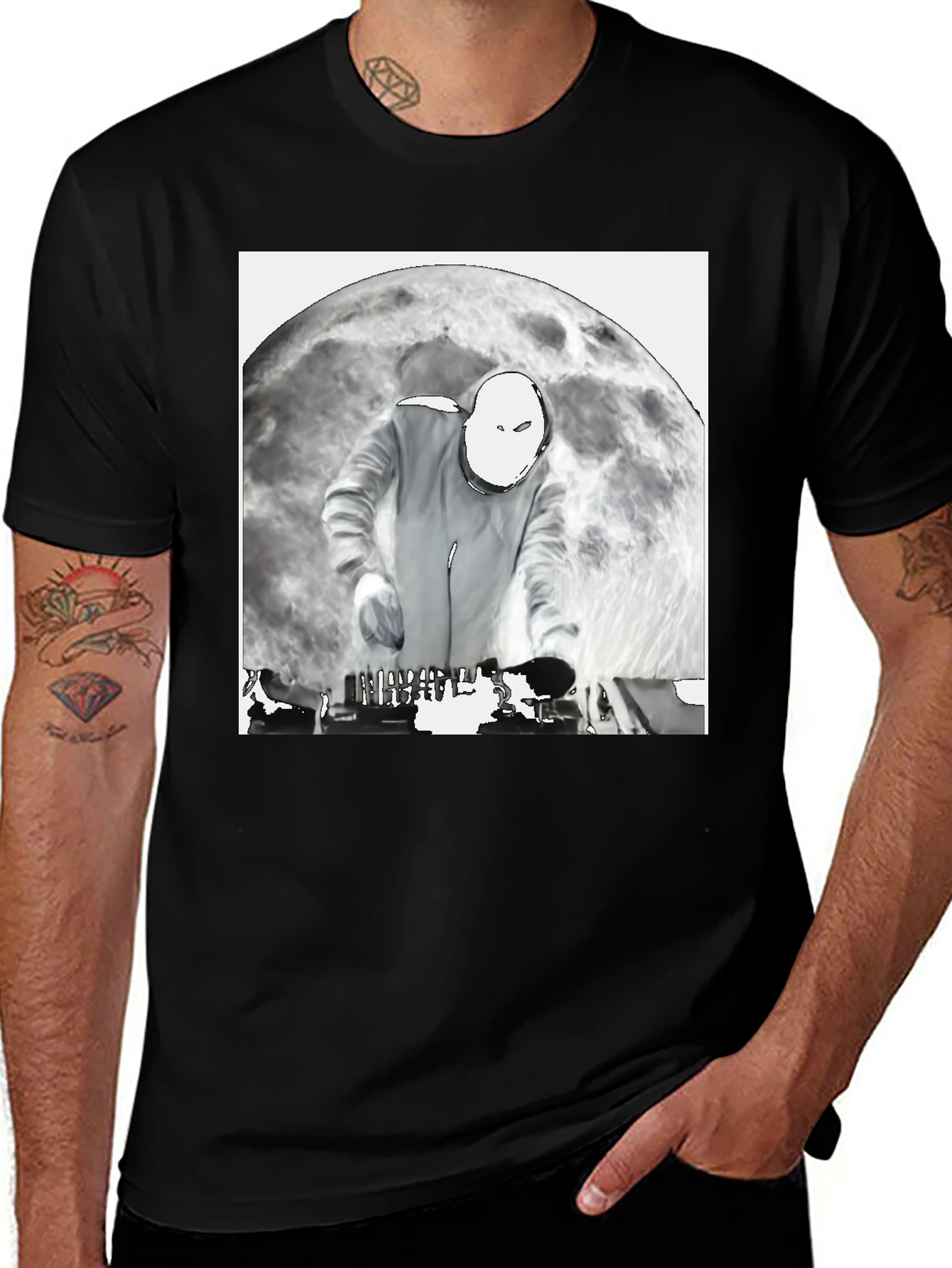 Variant 7 of DJ on the Moon Graphic T-Shirt - Black Cotton Tee