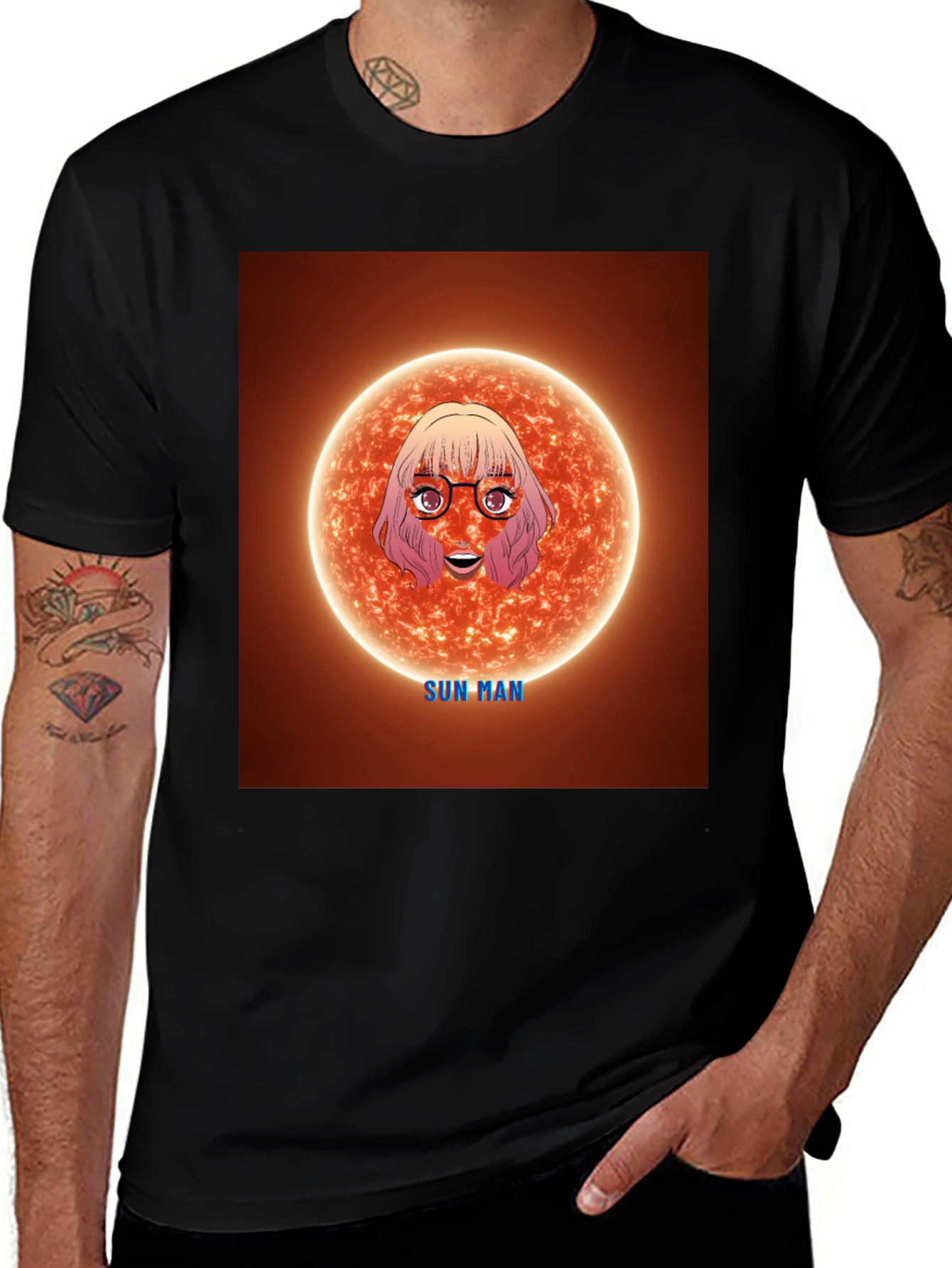 Variant 5 of Sun Man Graphic Tee - Unique Cartoon Design