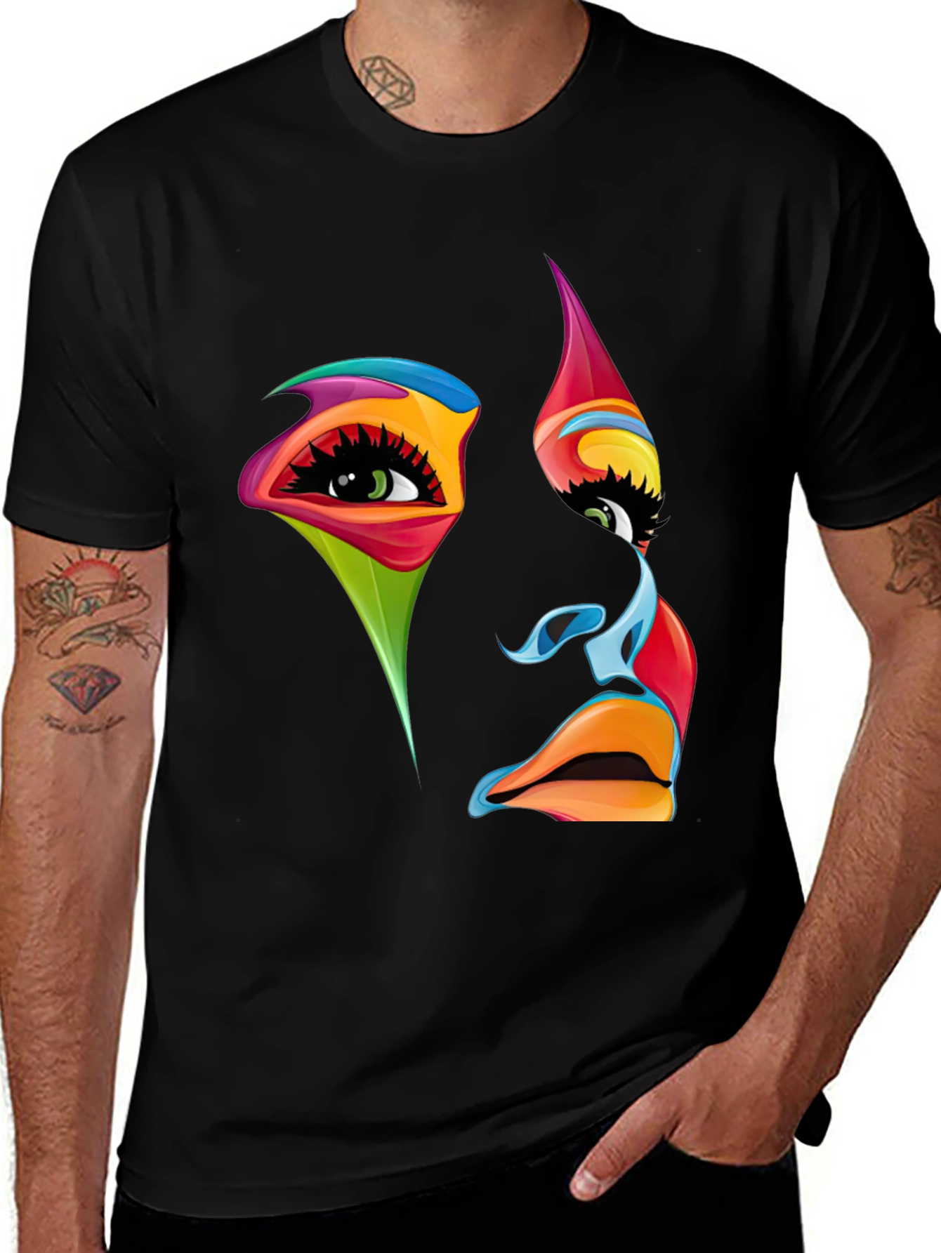 Variant 25 of Abstract Face Graphic Tee - Black T-Shirt