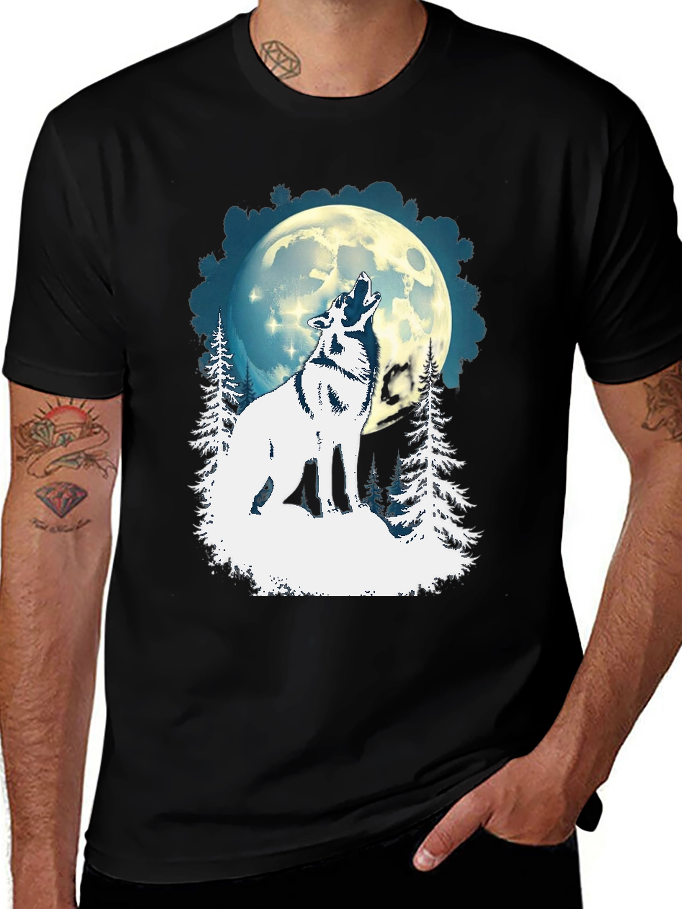 Variant 4 of Wolf Howling Moon Graphic Tee - Black