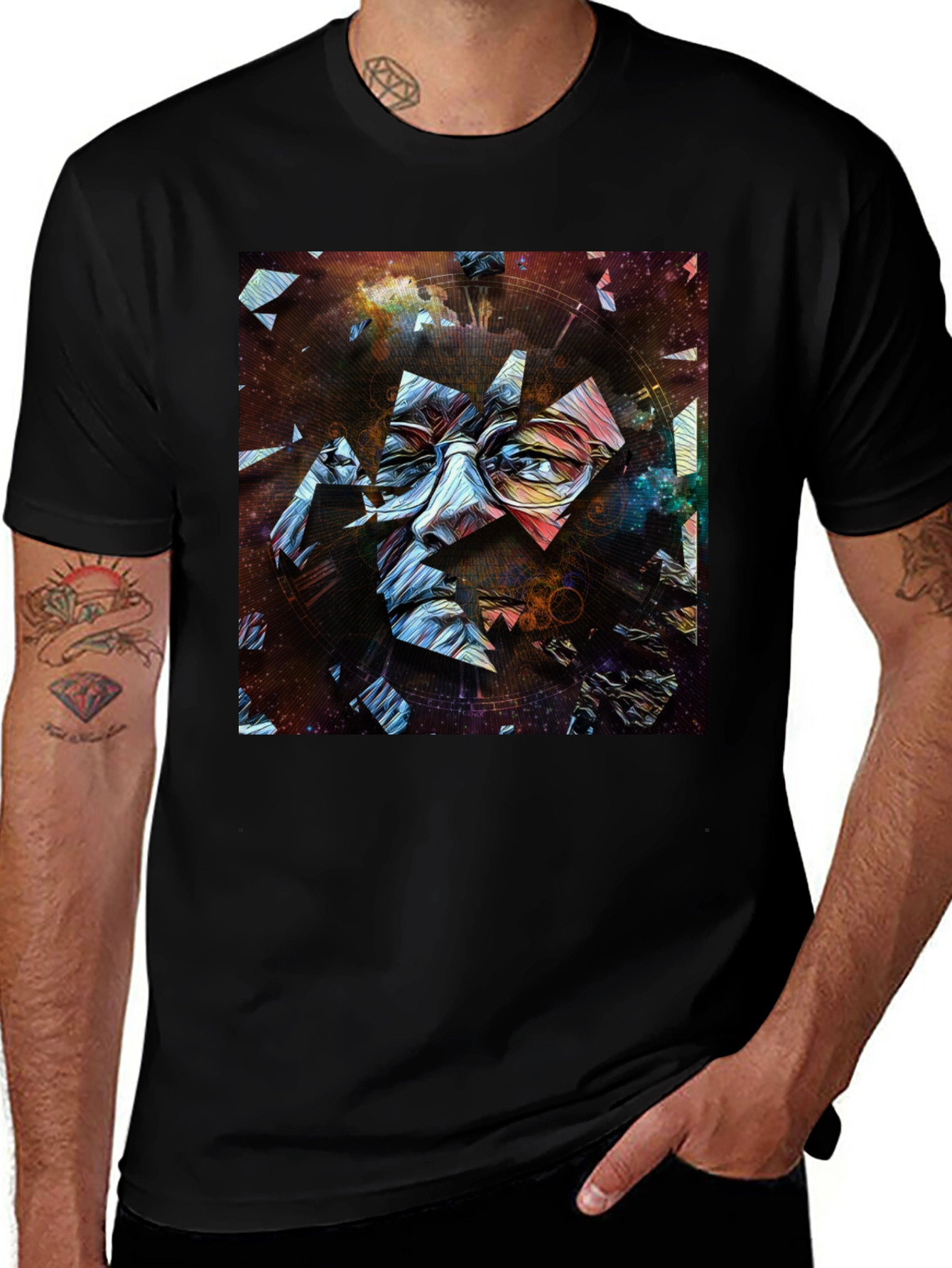 Variant 21 of Abstract Face Print Men's Black T-Shirt