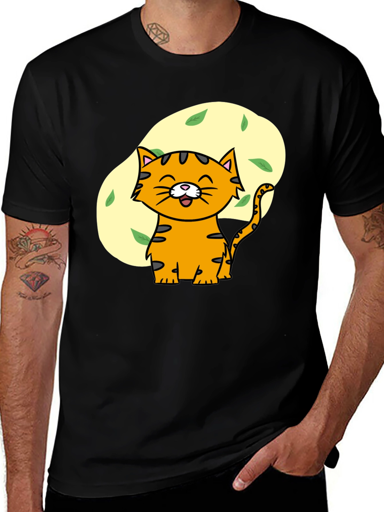 Variant 14 of Cute Cartoon Cat T-Shirt - Unisex Black Tee