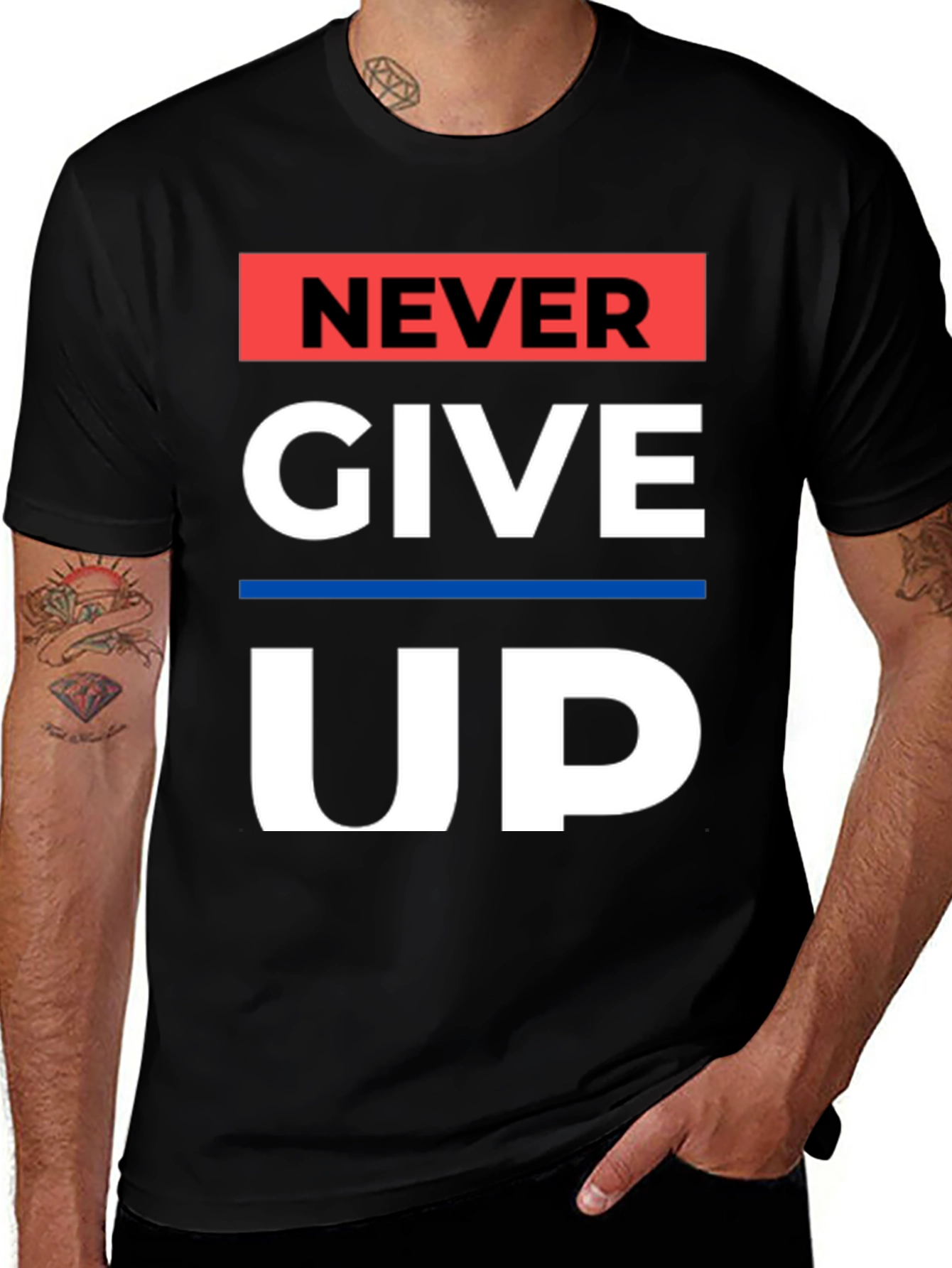 Variant 5 of Never Give Up Graphic Tee - Motivational Black T-Shirt