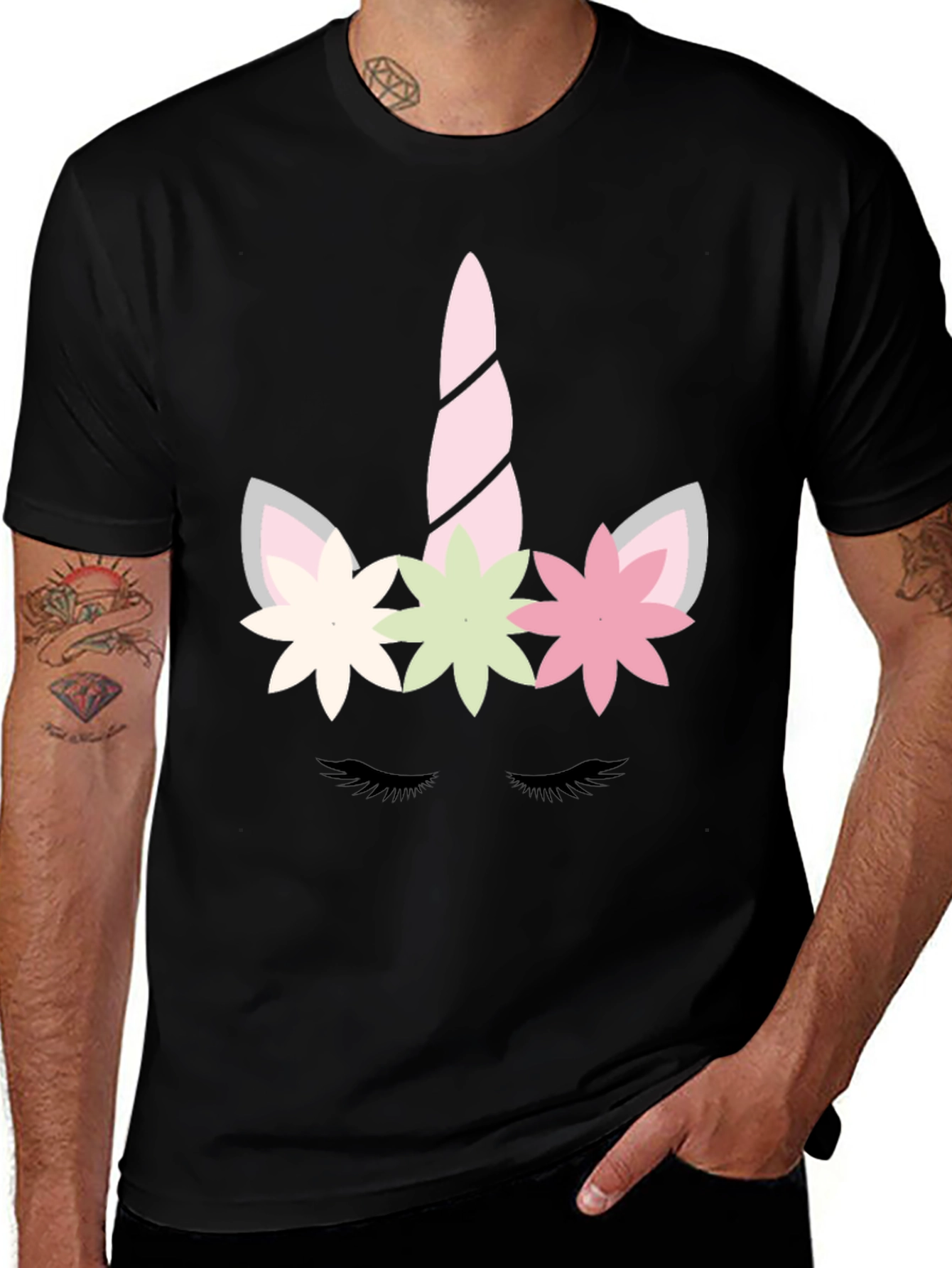Variant 3 of Unicorn Face Graphic Tee - Whimsical Black T-Shirt