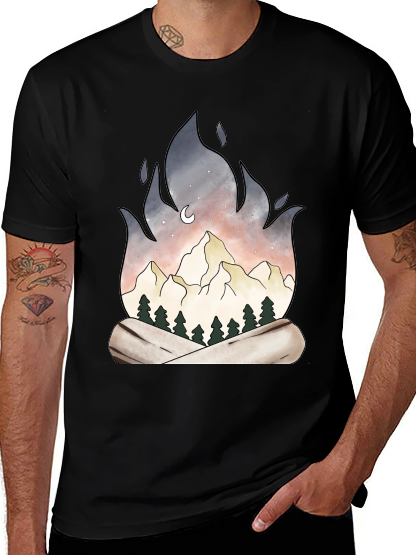 Variant 12 of Mountain Campfire Graphic Tee - Black