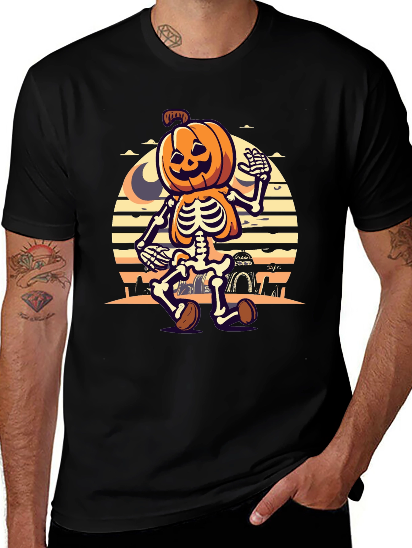 Variant 13 of Spooky Skeleton Pumpkin Halloween T-Shirt