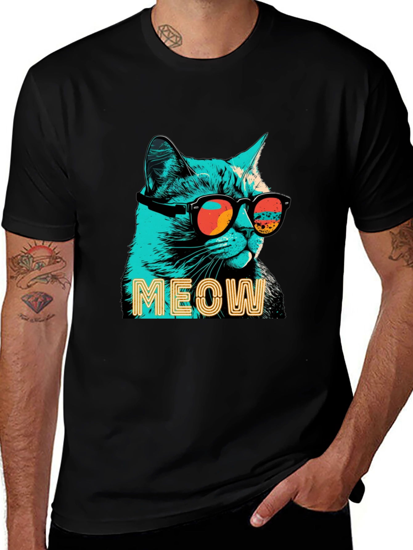 Variant 20 of Cool Cat MEOW T-Shirt - Fun Graphic Tee