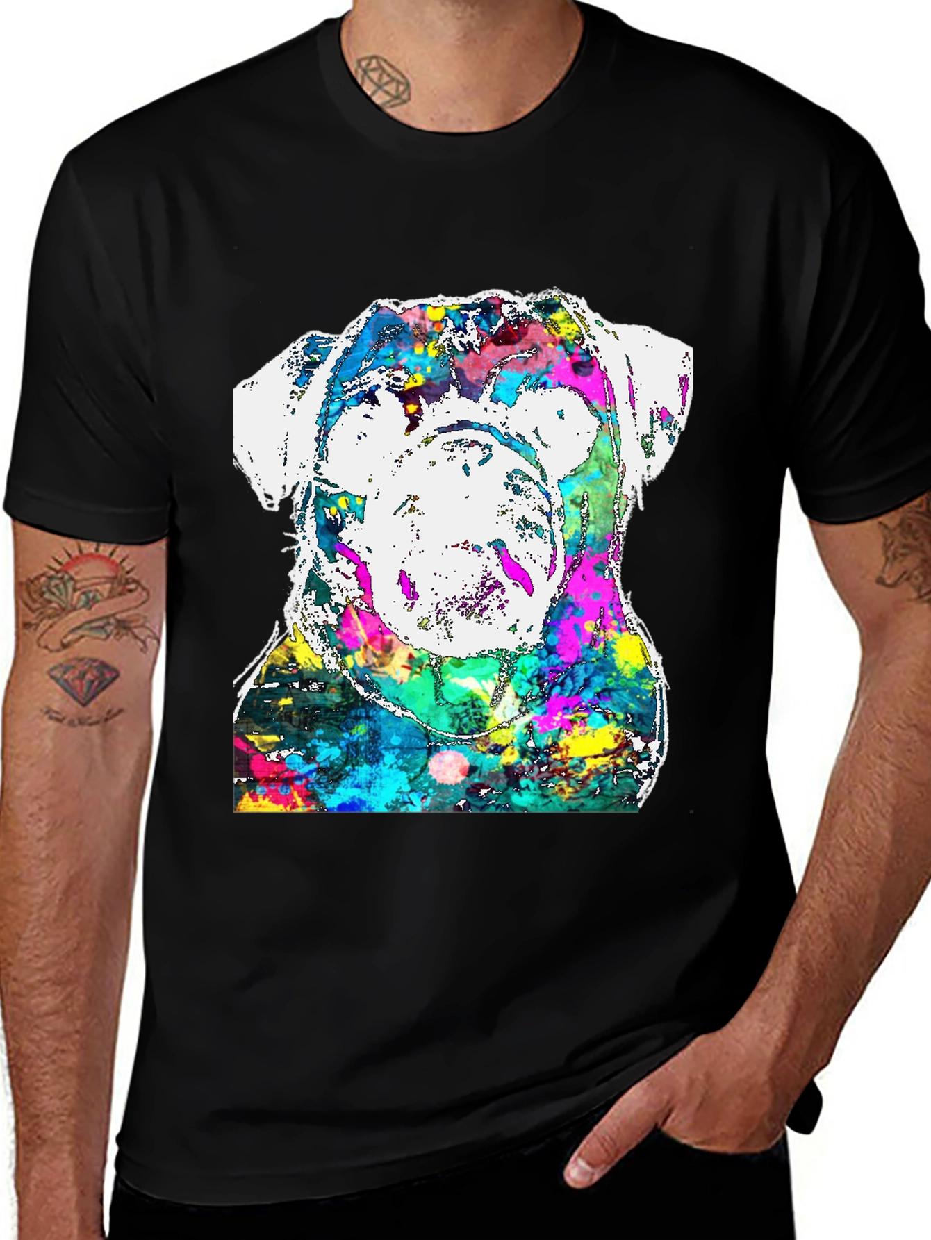 Black Colorful Bulldog Graphic Tee main image