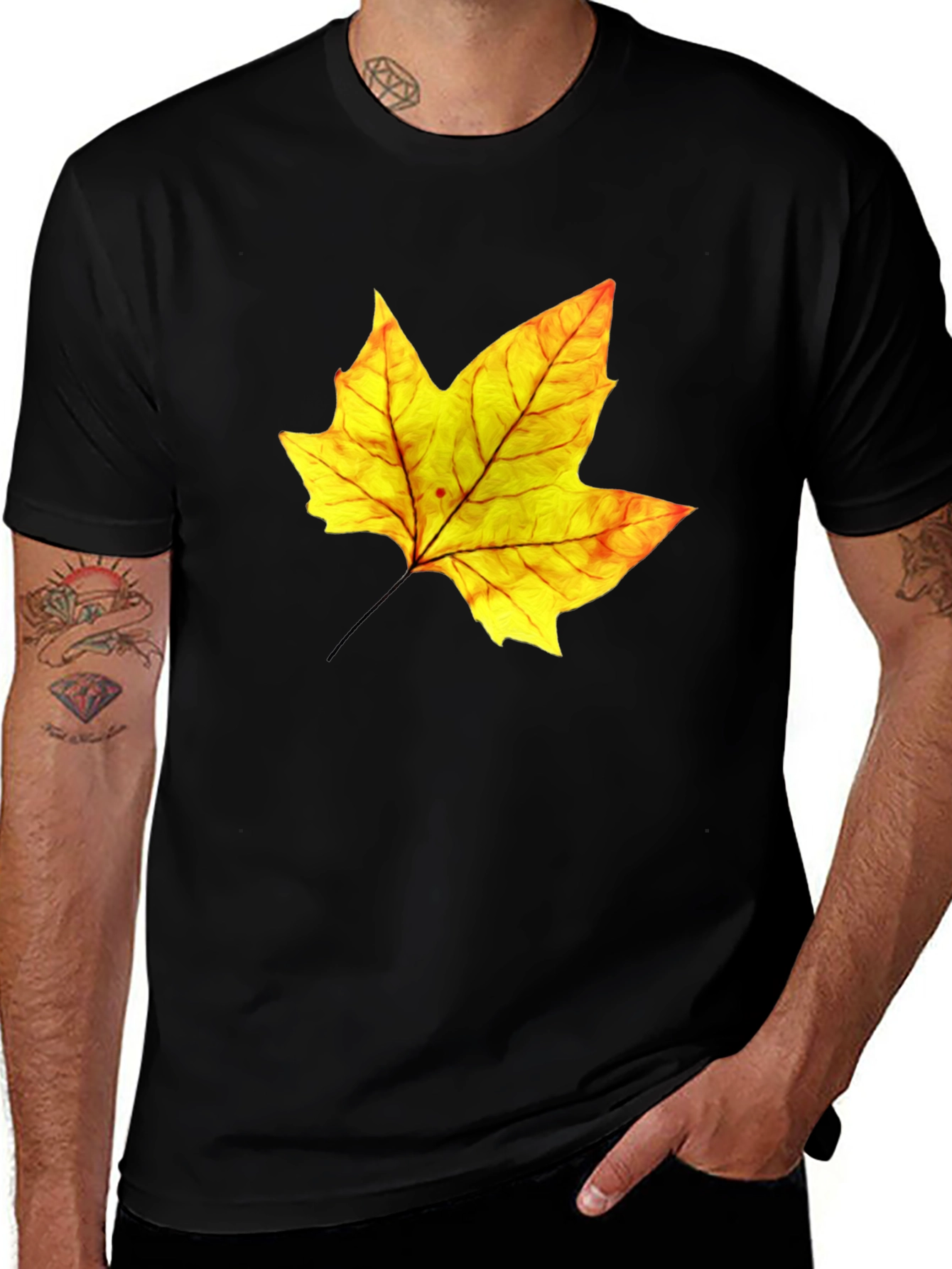 Variant 11 of Autumn Leaf Graphic Tee - Black Cotton T-Shirt