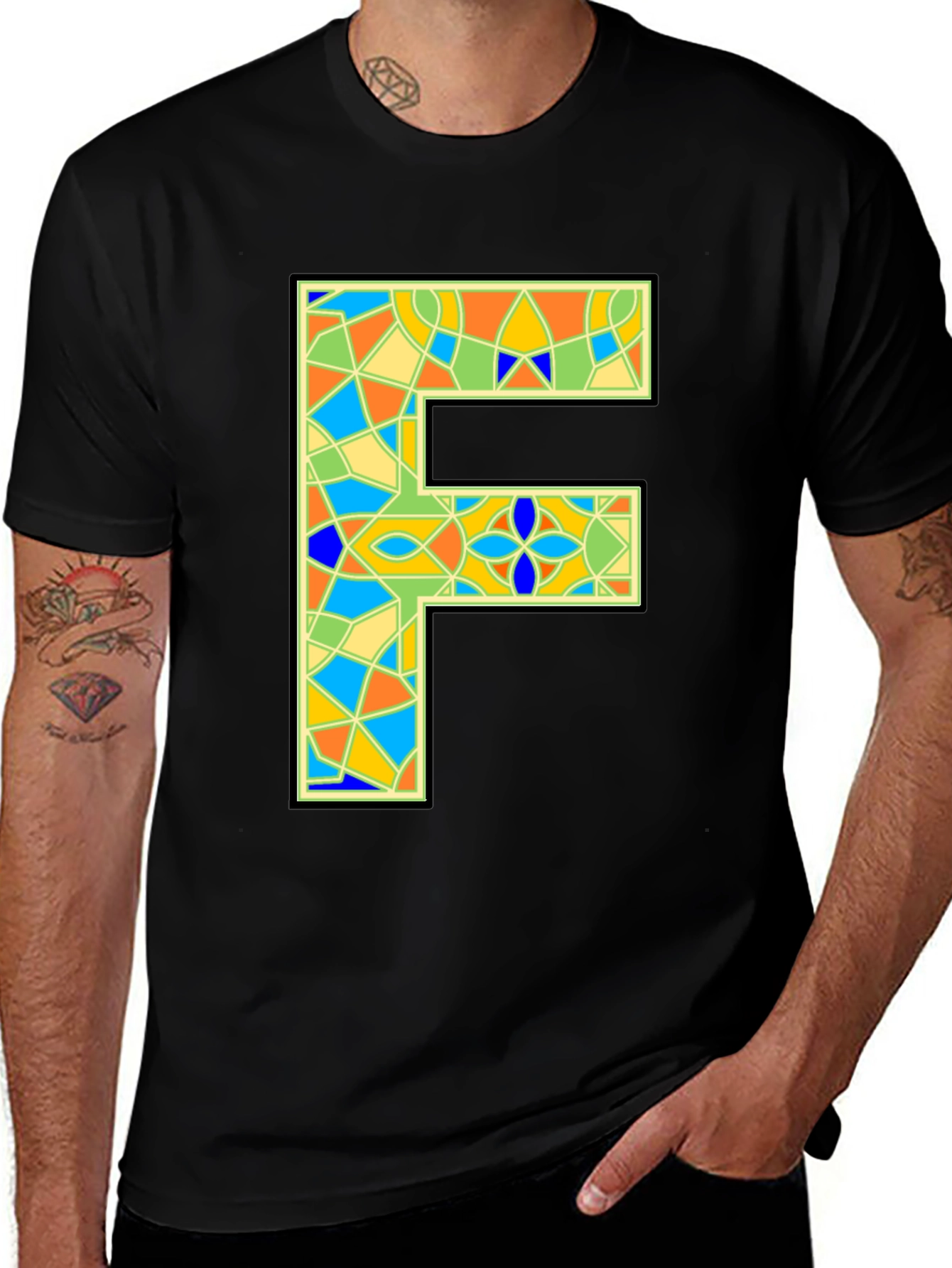 Variant 11 of Stained Glass Letter F Graphic Tee