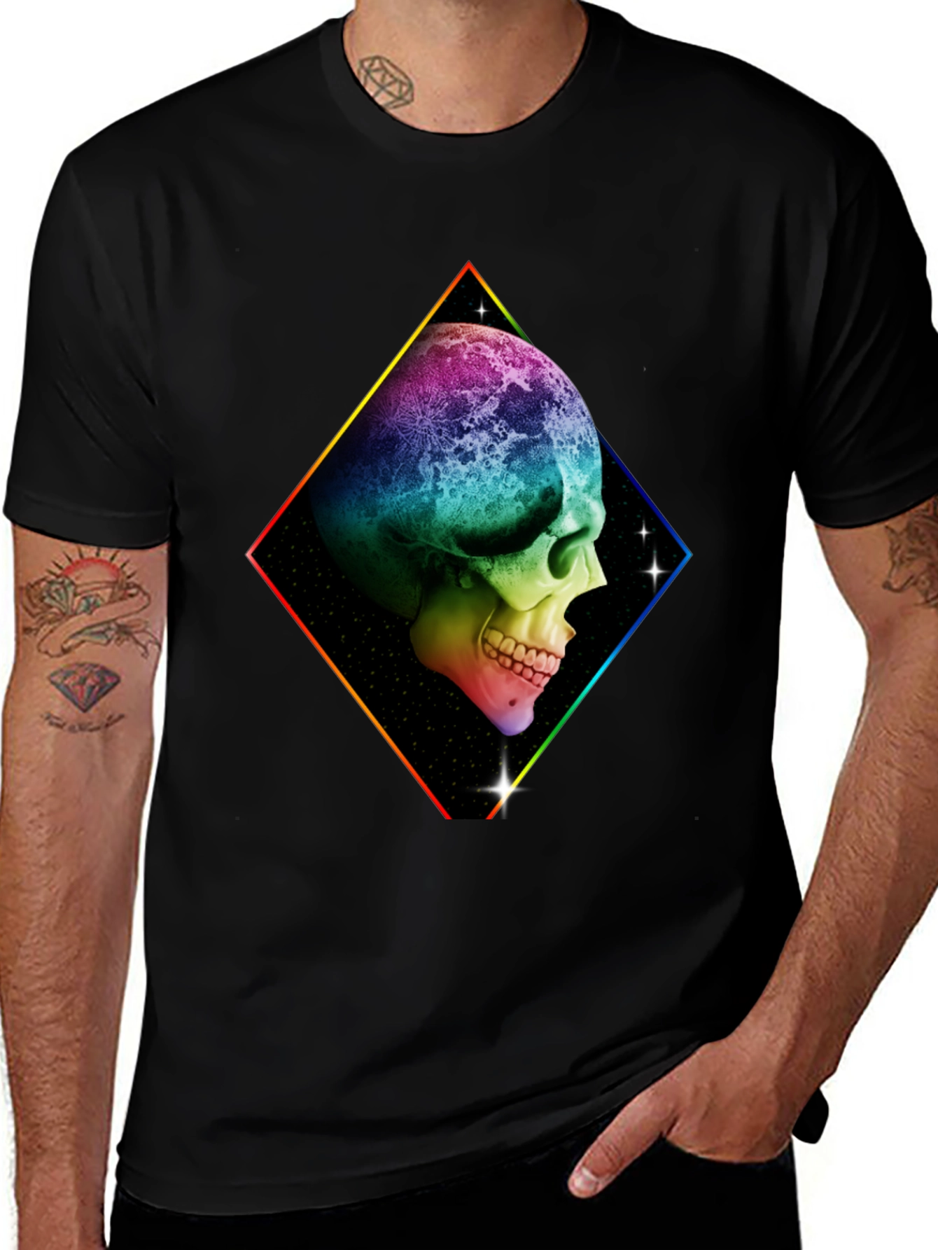 Variant 10 of Rainbow Skull Graphic T-Shirt - Black