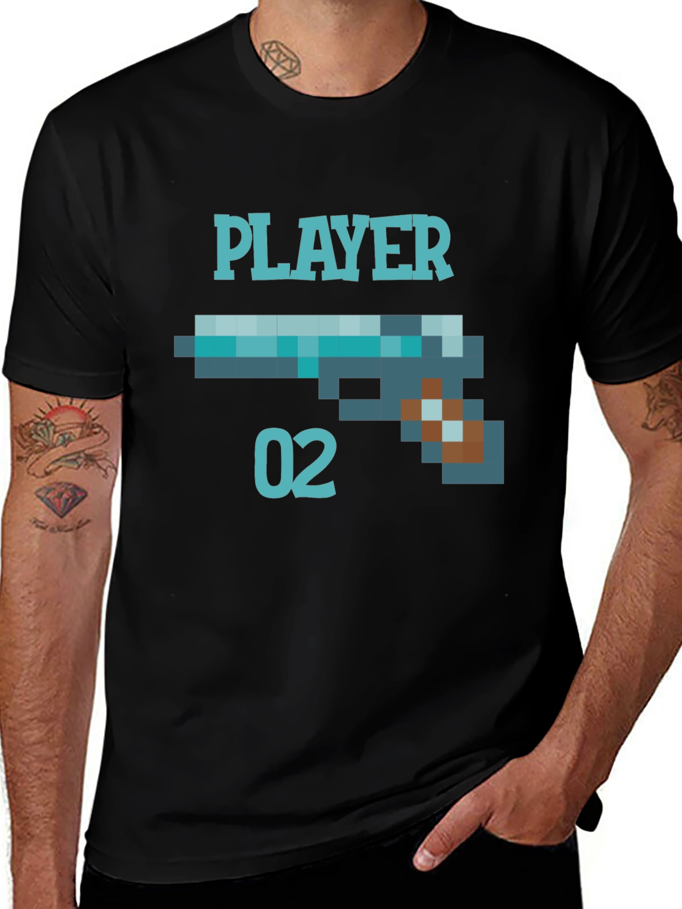 Player 02 Pixel Art Graphic Tee - Black