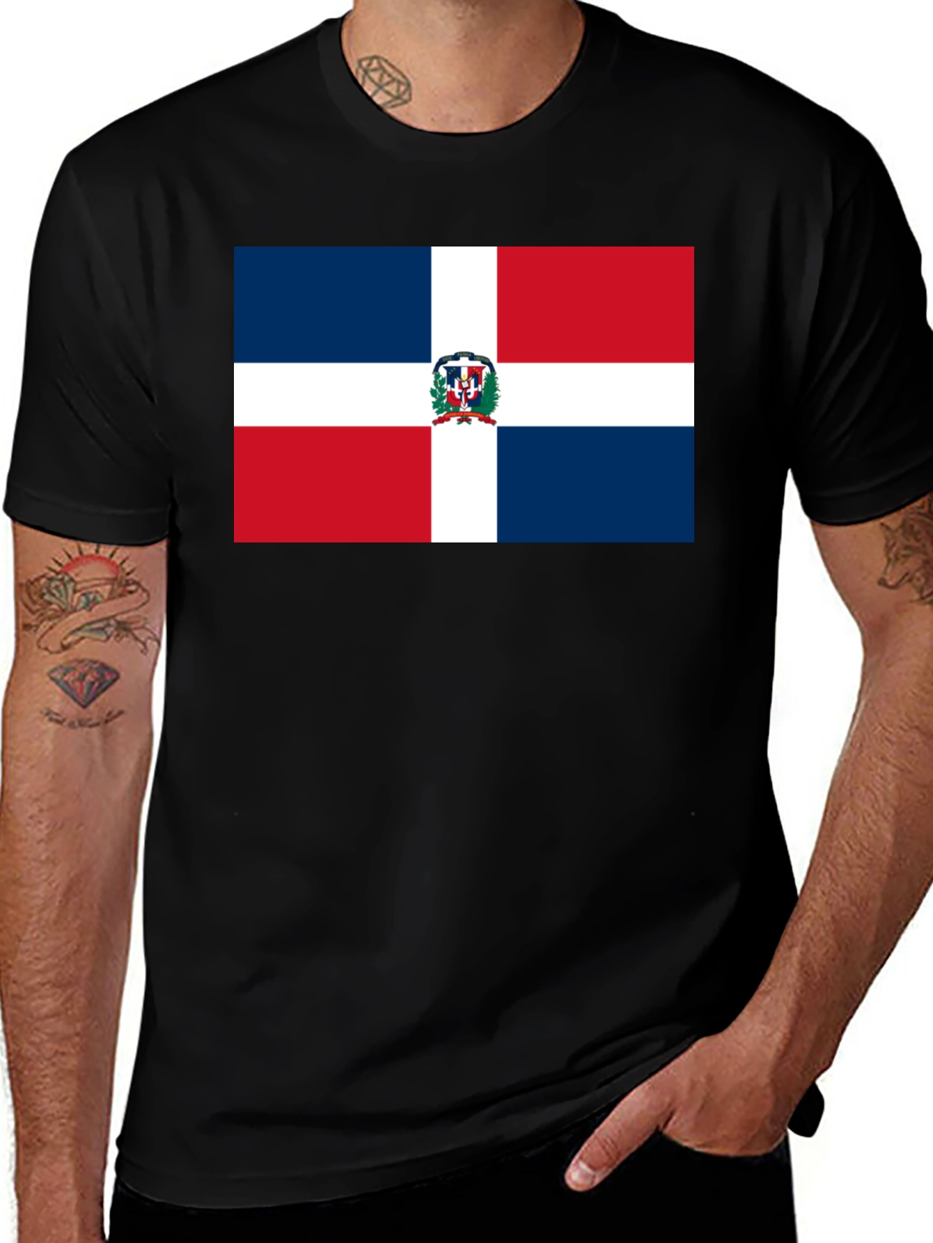 Dominican Republic Flag T-Shirt - Black