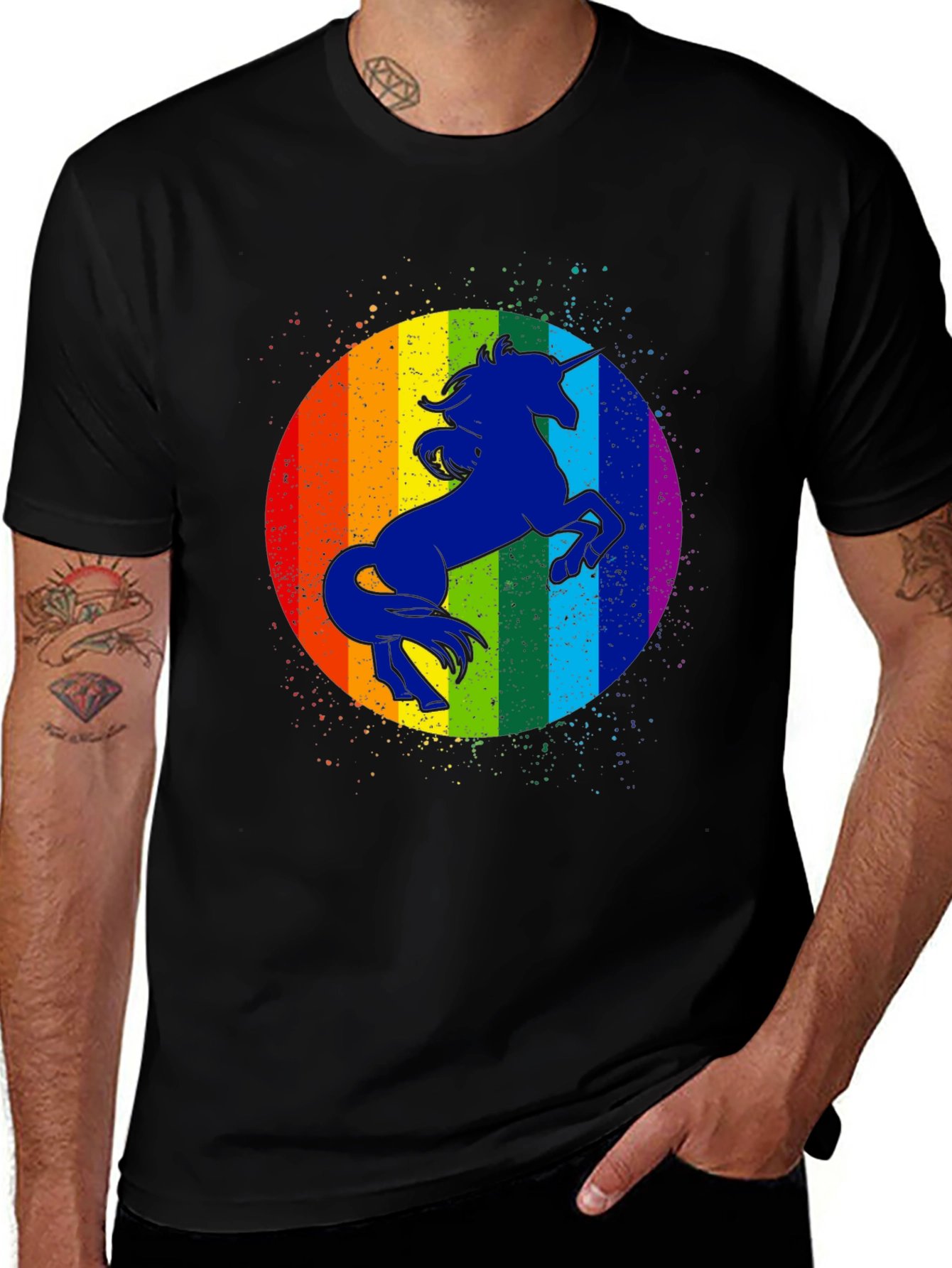 Variant 12 of Unicorn Rainbow Graphic Tee - Men's Black T-Shirt