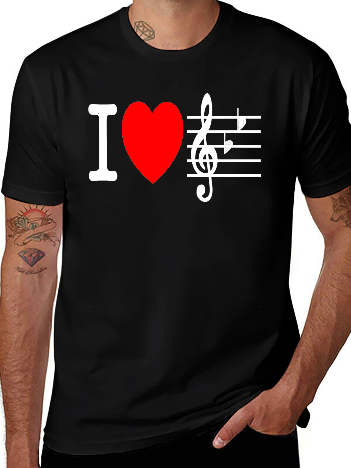 Variant 2 of I Love Music Graphic Tee - Black Cotton Shirt