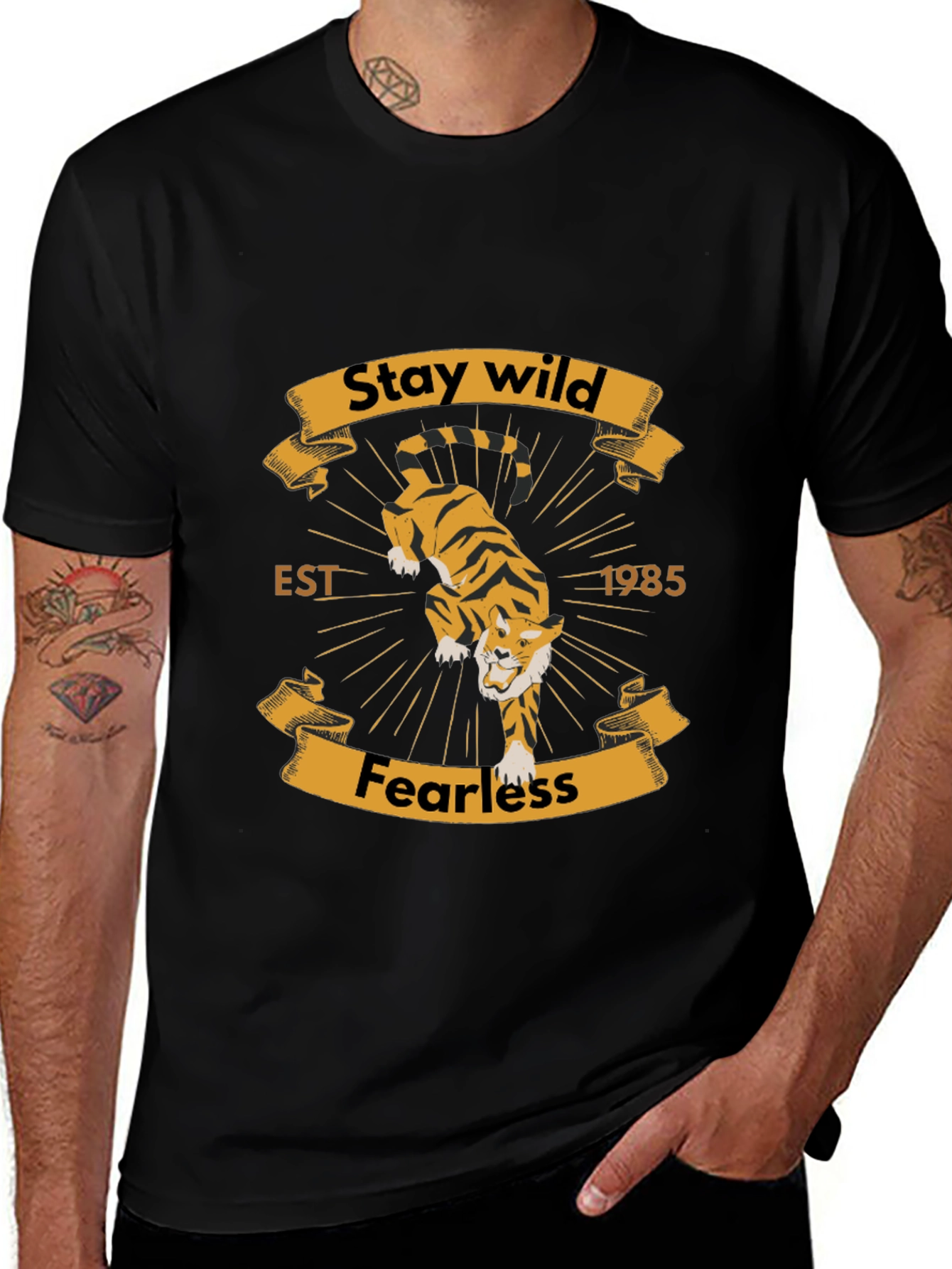 Variant 27 of Stay Wild Tiger Graphic Black T-Shirt