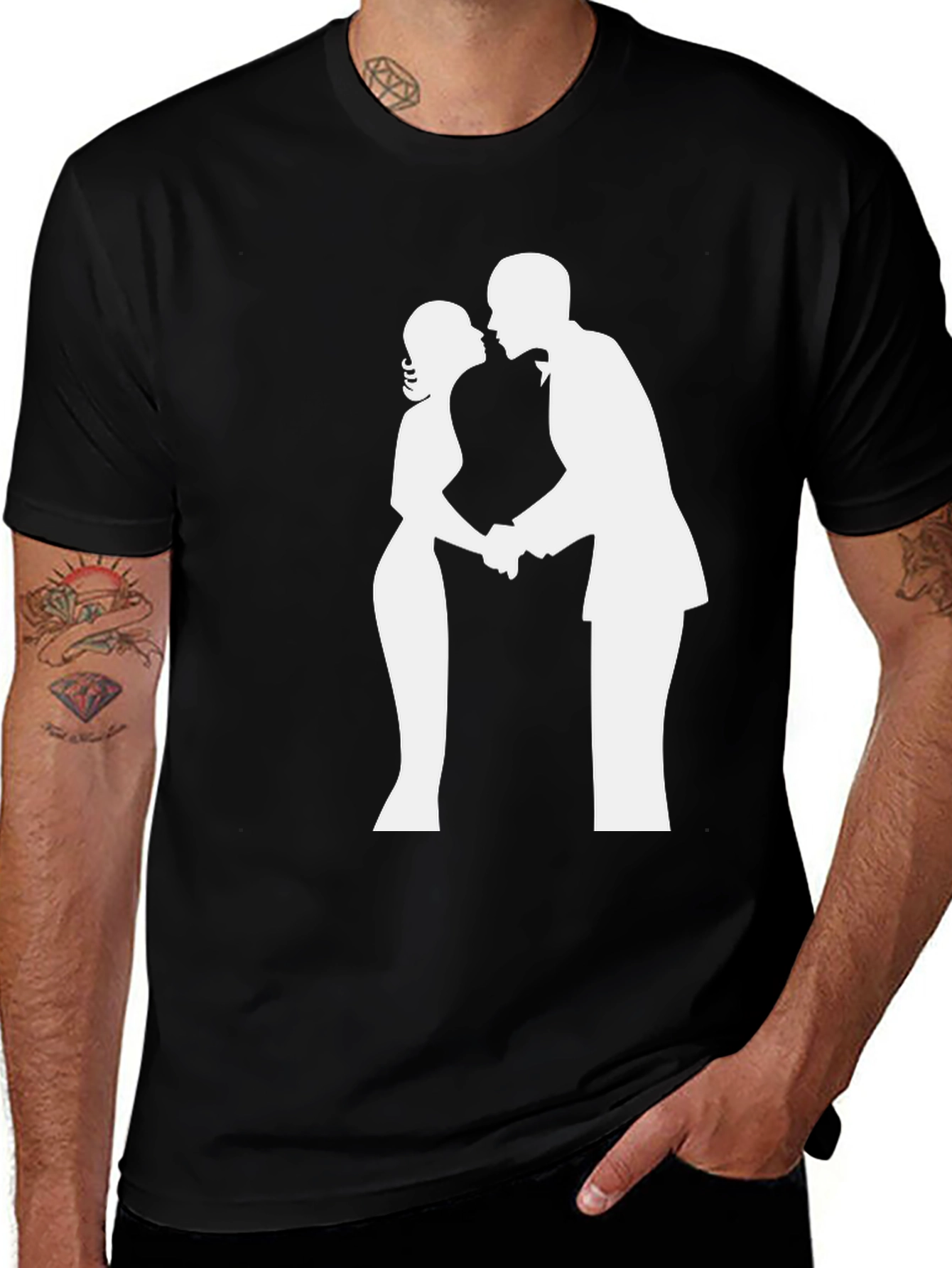 Variant 8 of Bride & Groom Silhouette Graphic Tee - Black