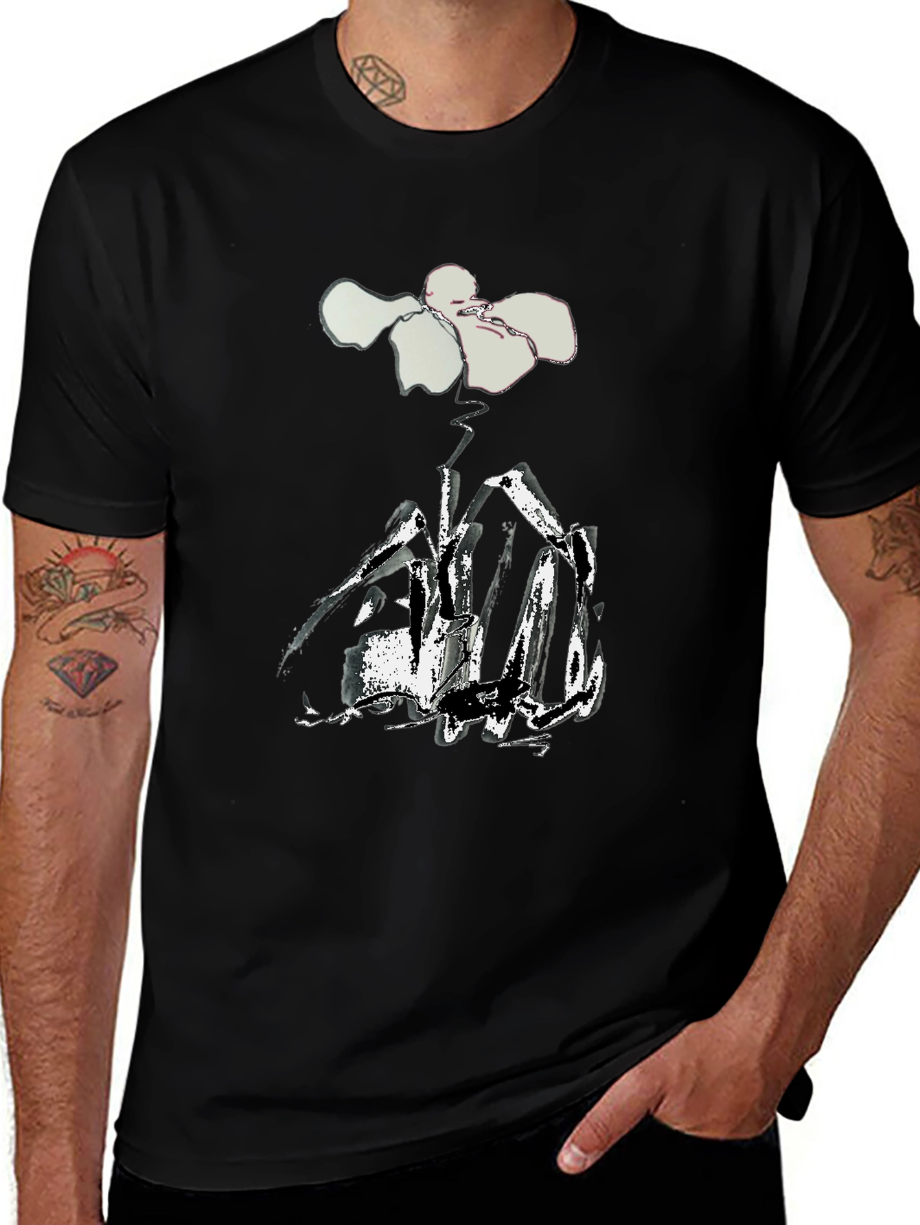Variant 23 of Abstract Floral Graphic Black T-Shirt