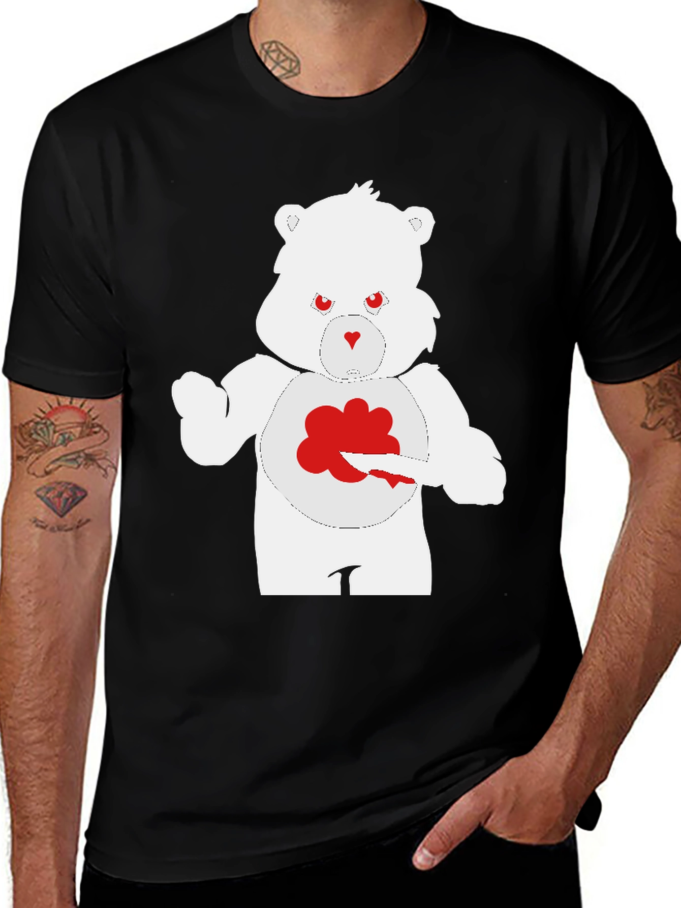 Variant 25 of Men's Black T-Shirt - Grumpy Bear Design