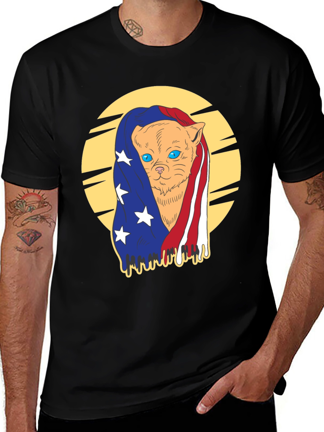 Variant 5 of Patriotic Cat USA Flag T-Shirt