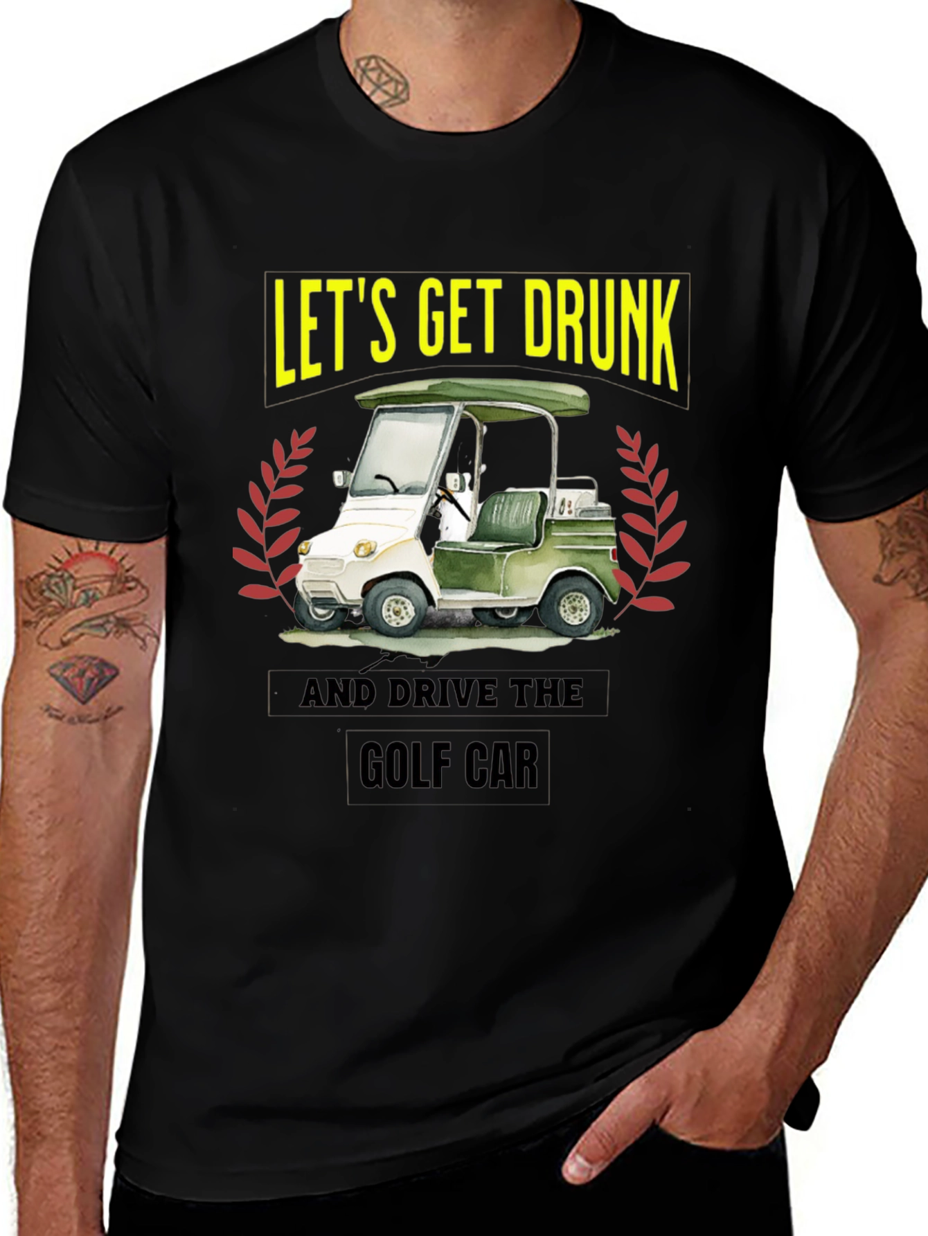 Variant 17 of Let's Get Drunk & Drive Golf Car Black T-Shirt
