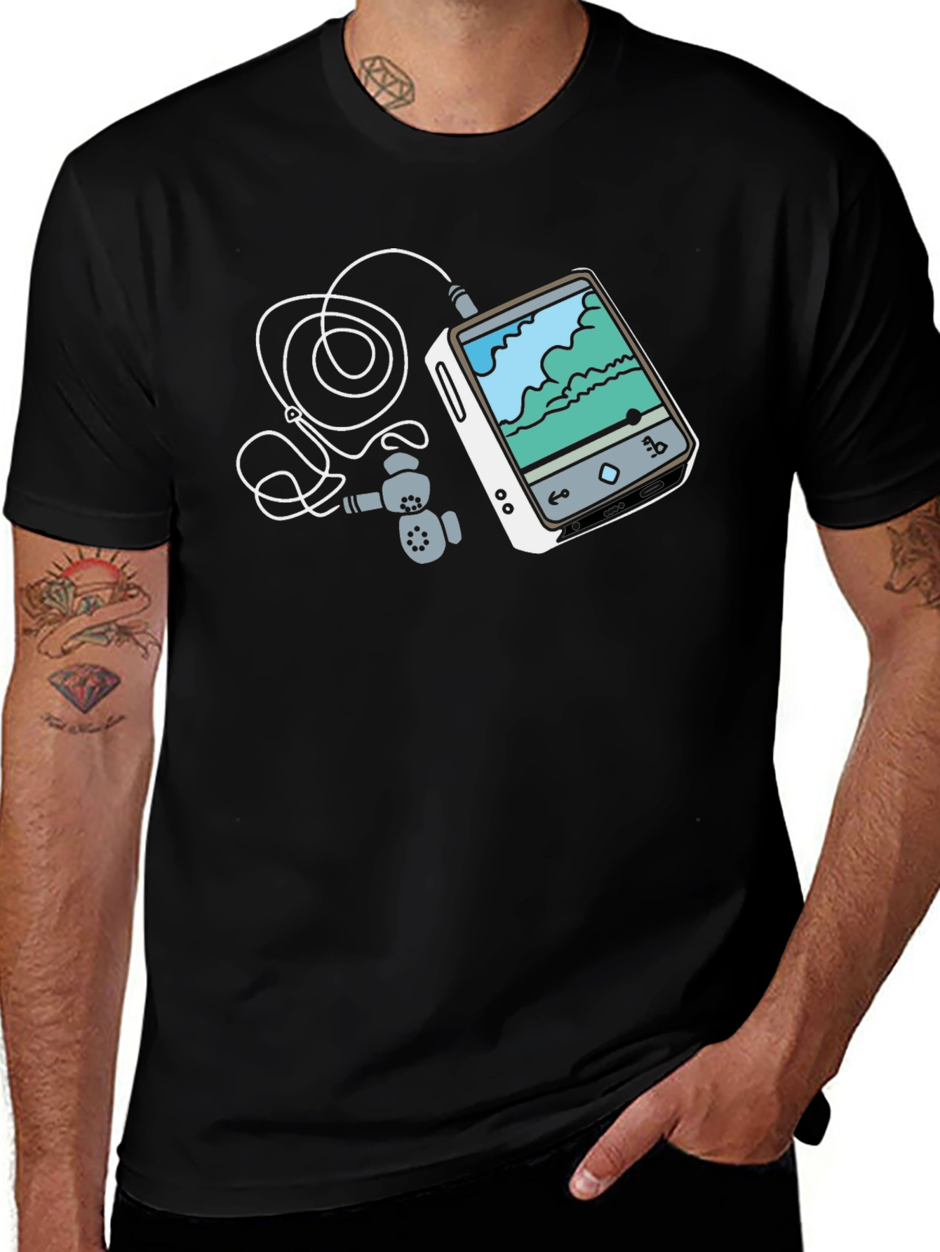 Variant 21 of Retro Media Player Graphic Tee - Black Cotton T-Shirt