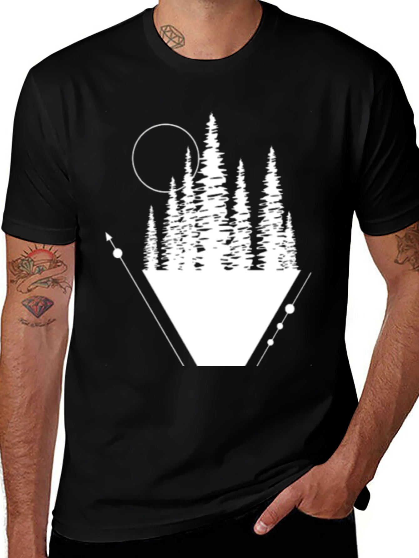Geometric Forest Graphic Tee - Black T-Shirt