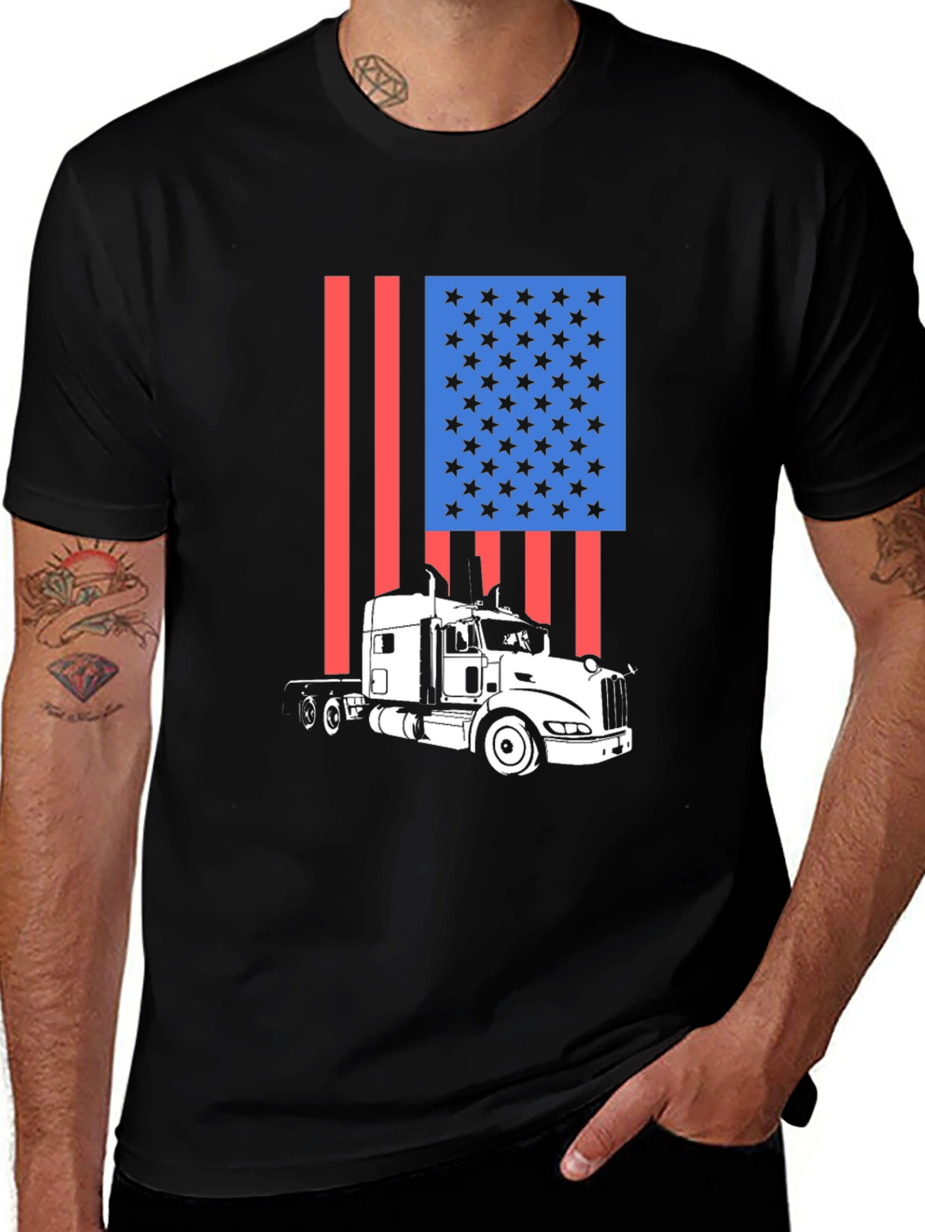 Trucker Pride Tee: American Flag Semi-Truck T-Shirt