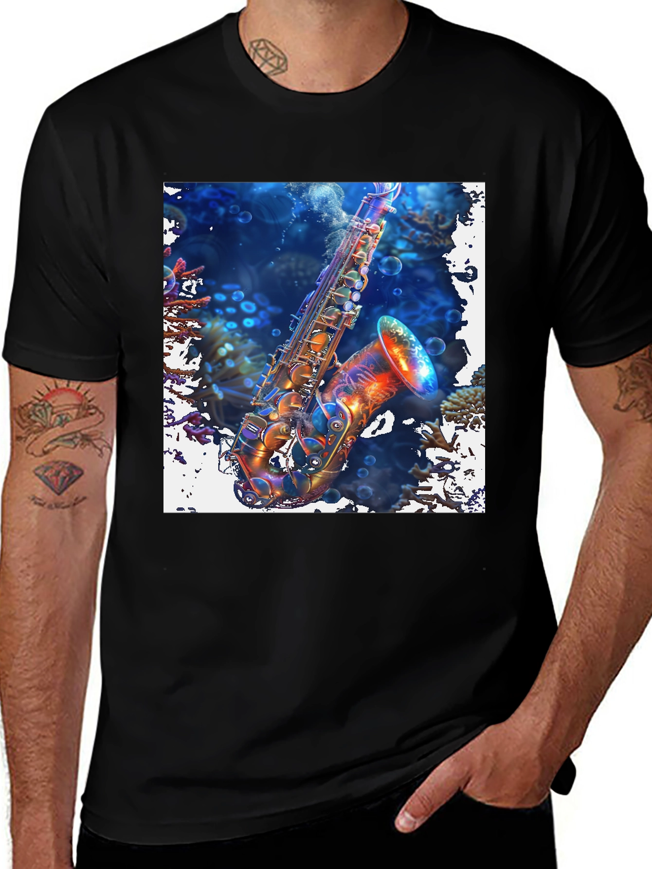 Variant 14 of Saxophone in Coral Reef Graphic Tee