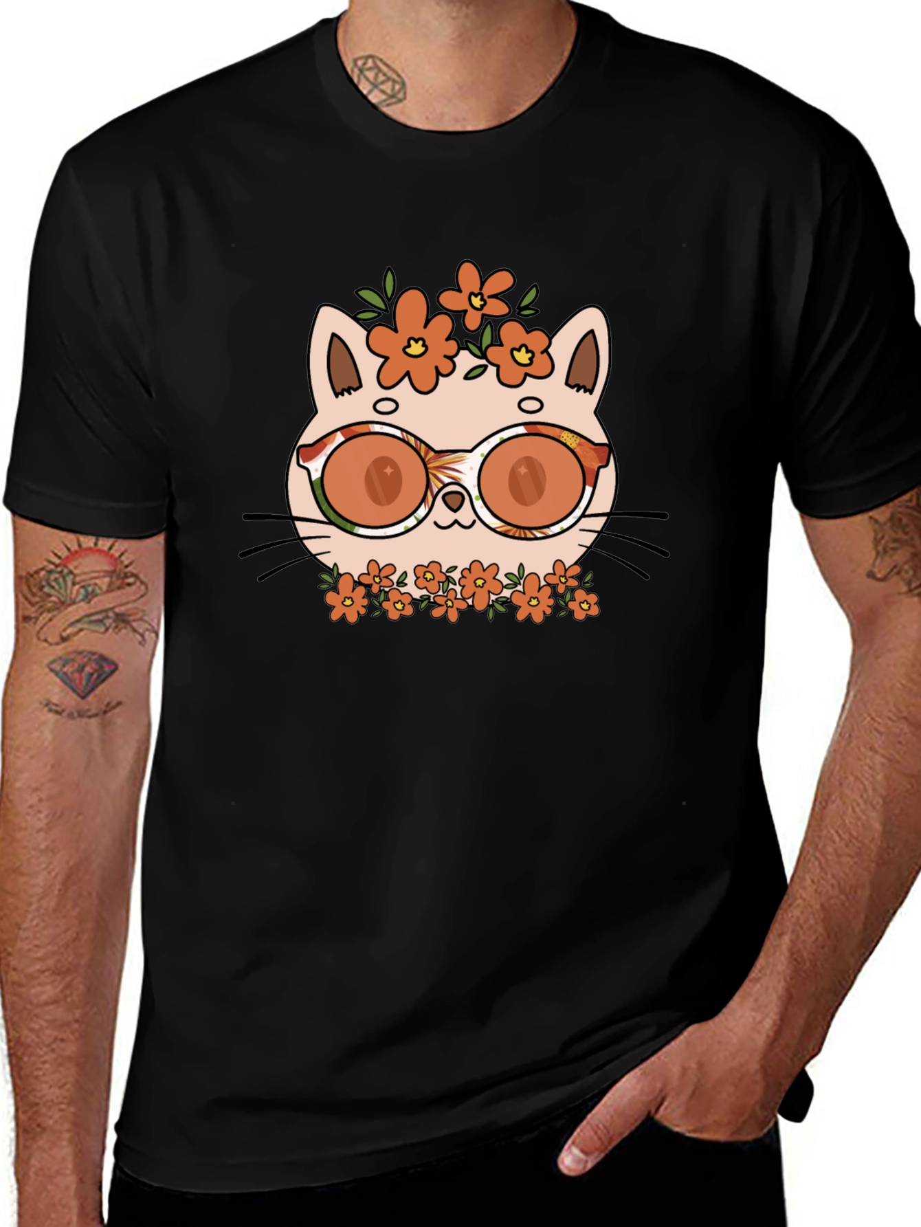 Variant 10 of Cool Cat with Flowers T-Shirt