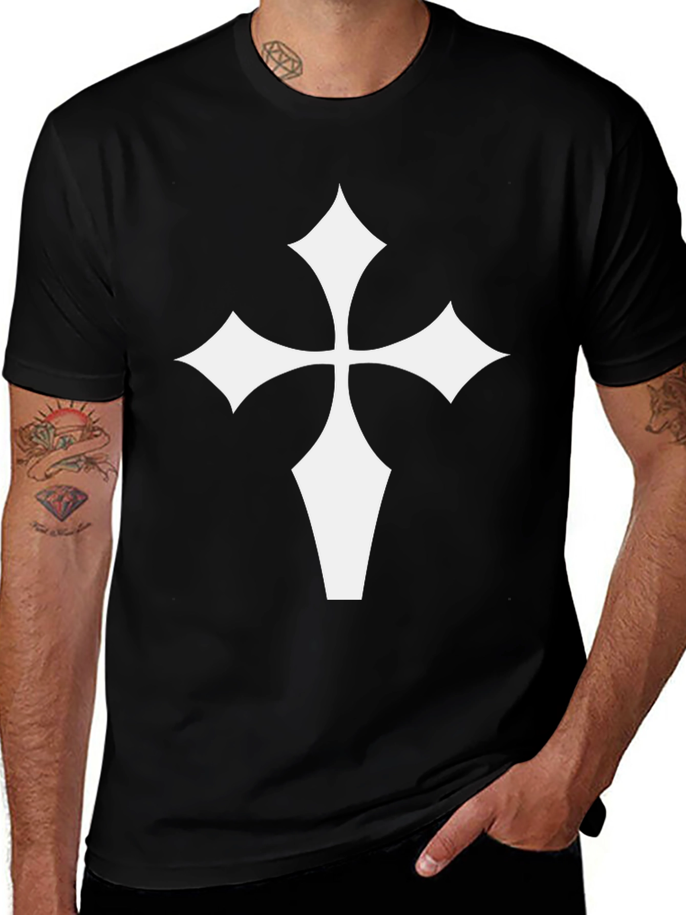 Variant 4 of Black T-Shirt with White Cross Graphic