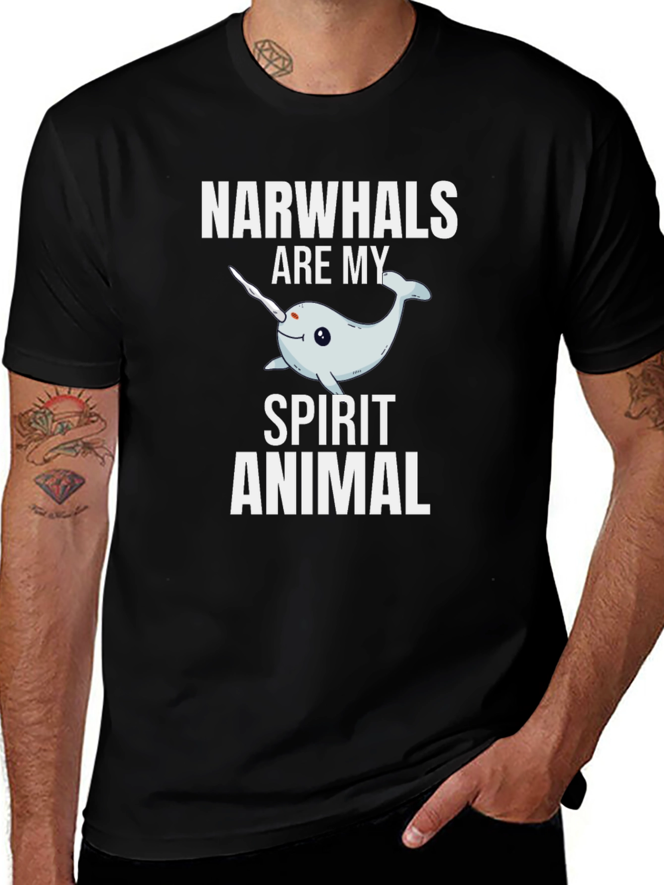 Narwhal Spirit Animal Graphic Tee - Black Cotton