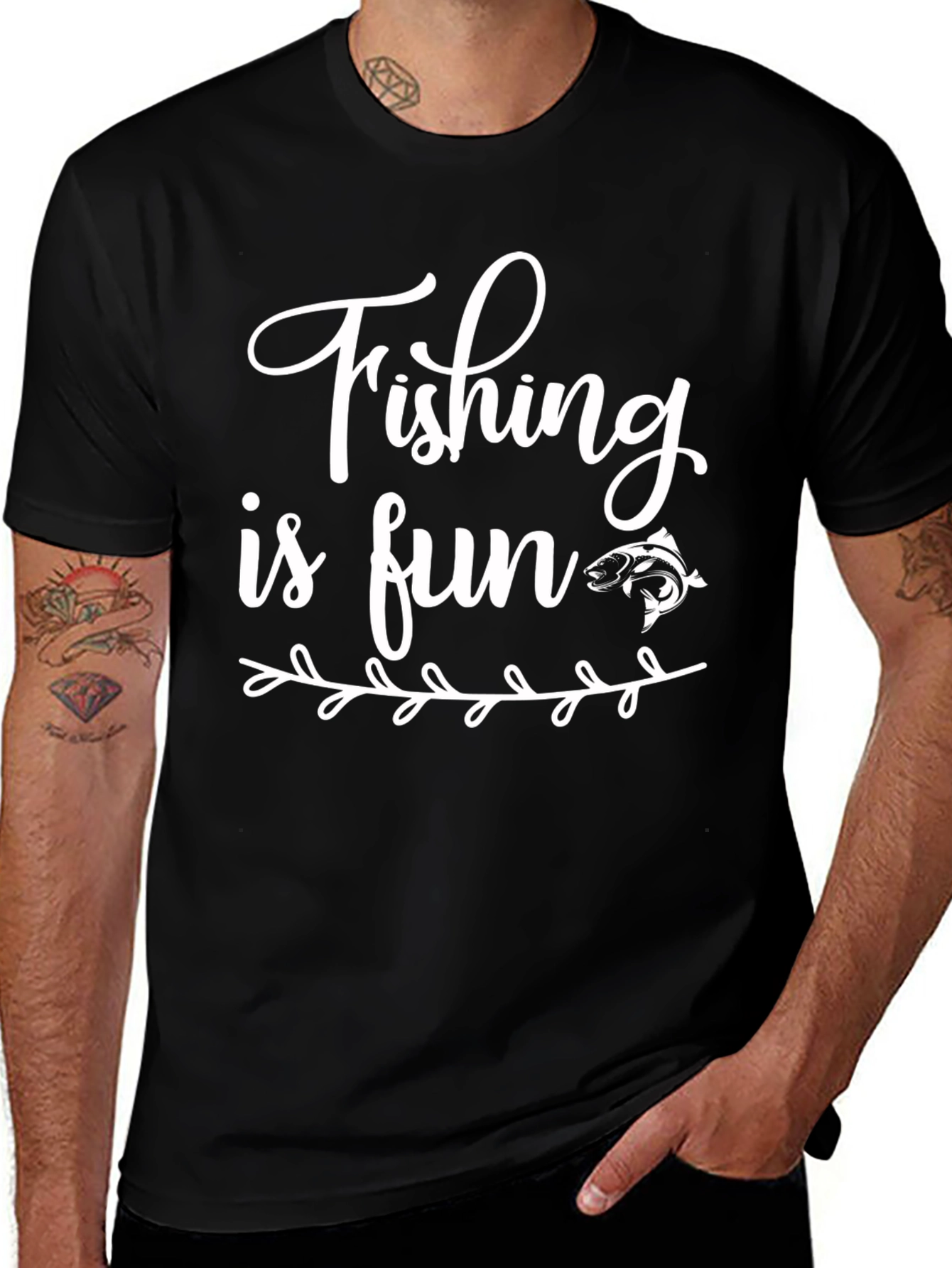 Black Fishing is Fun Black Graphic Tee main image