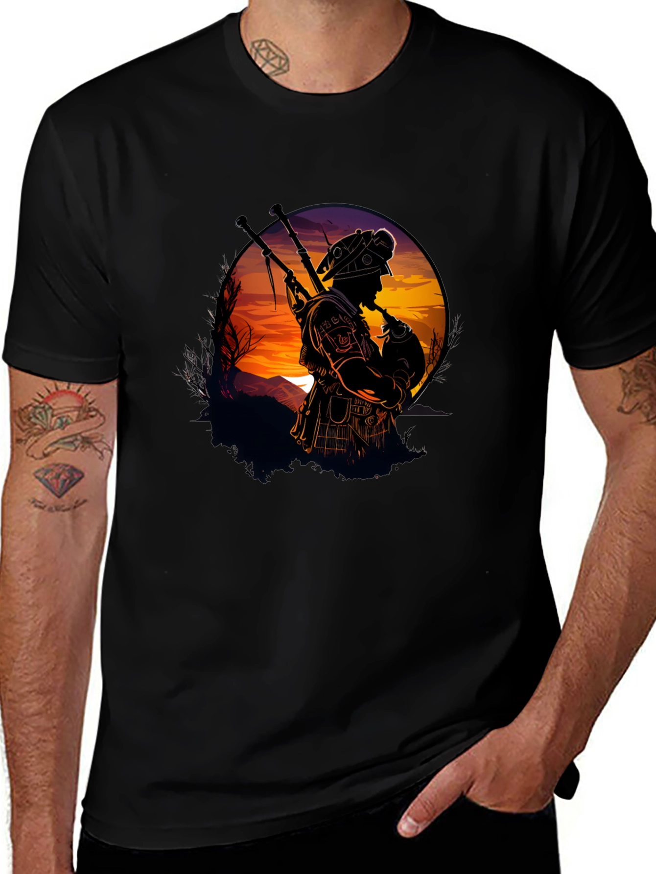 Variant 2 of Bagpiper Silhouette Graphic Tee - Black