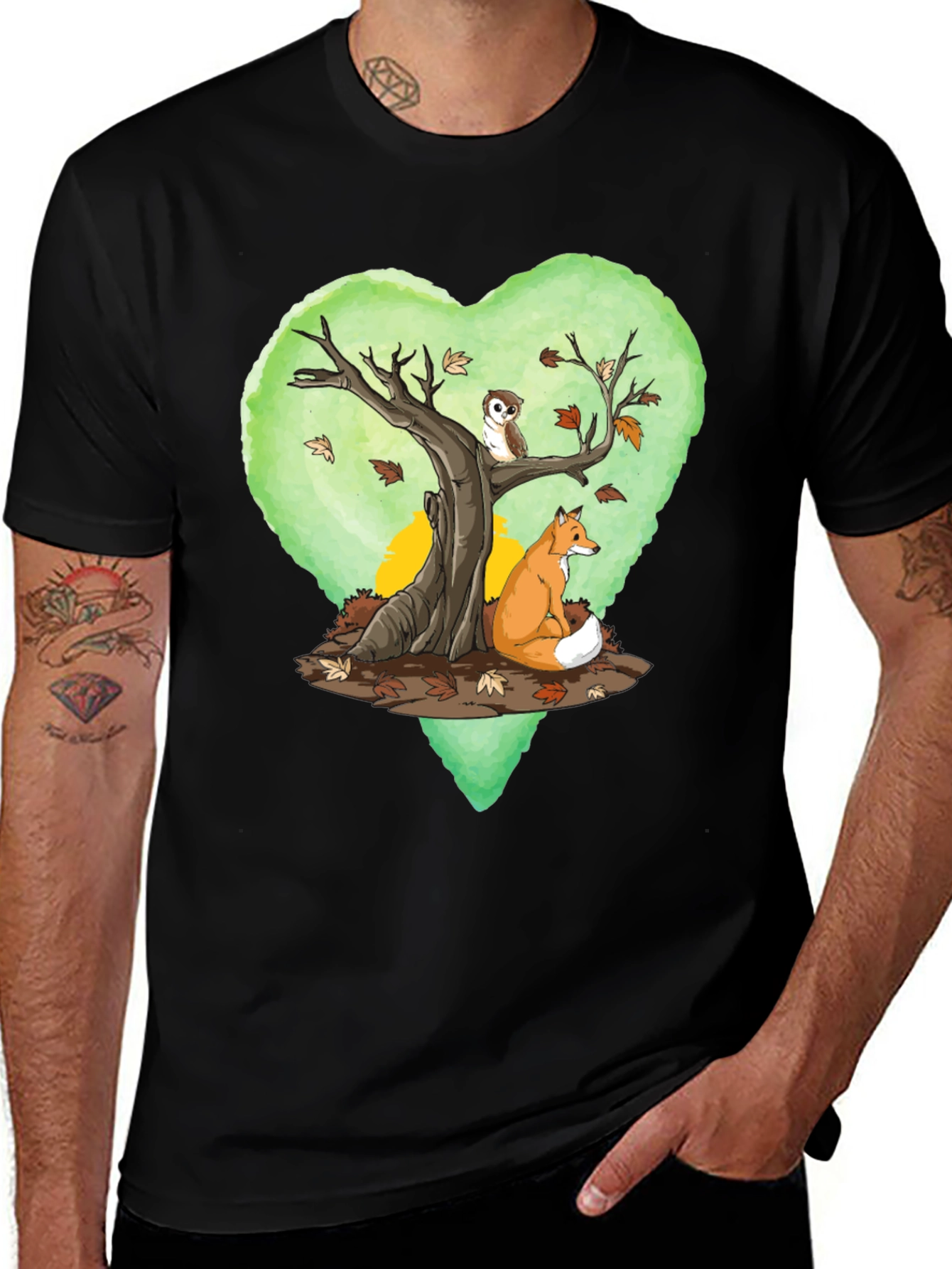 Variant 4 of Nature Scene Graphic Tee - Fox & Owl Heart Tree