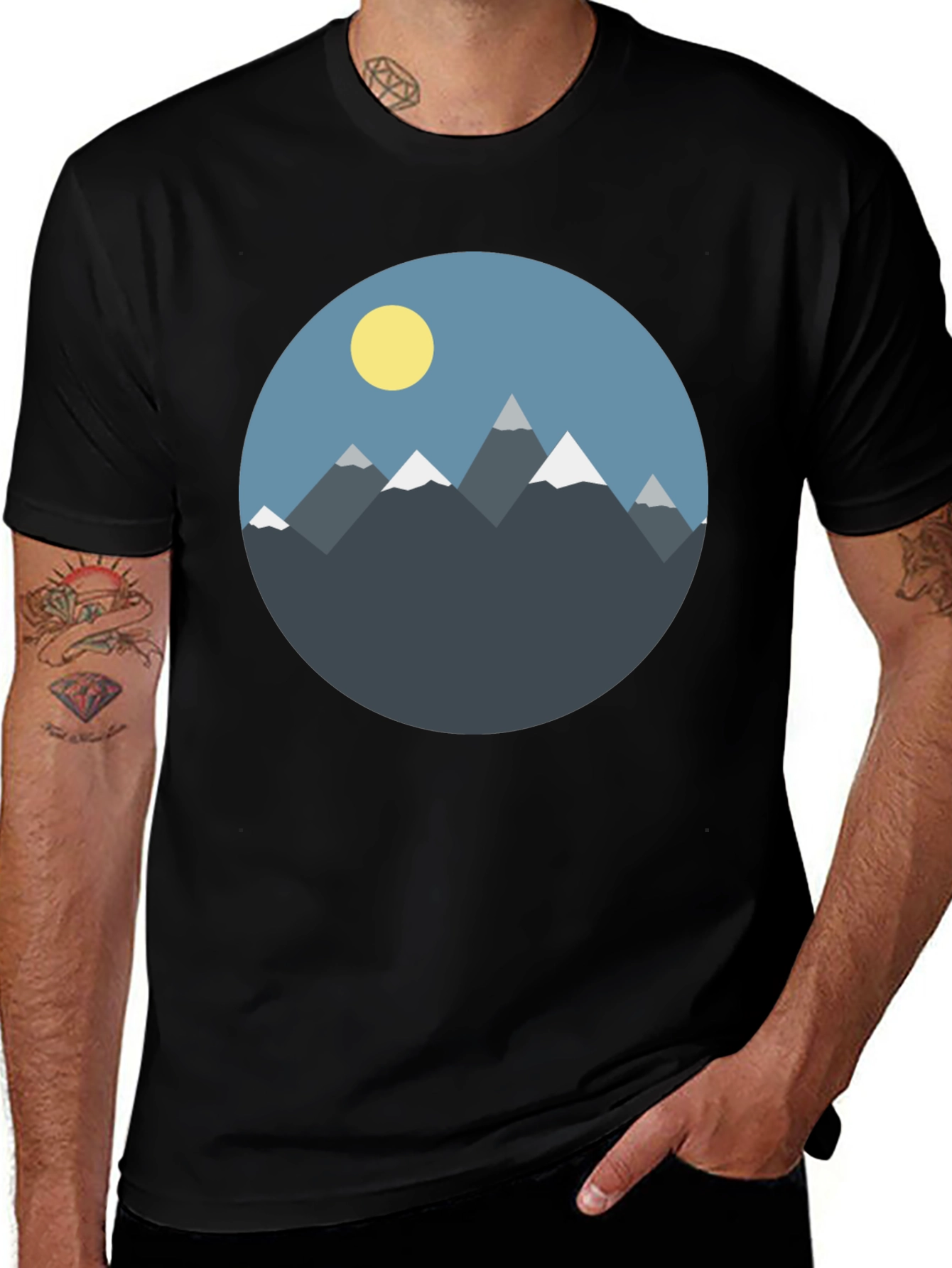 Variant 4 of Mountain Graphic Tee - Men's Black Casual Shirt